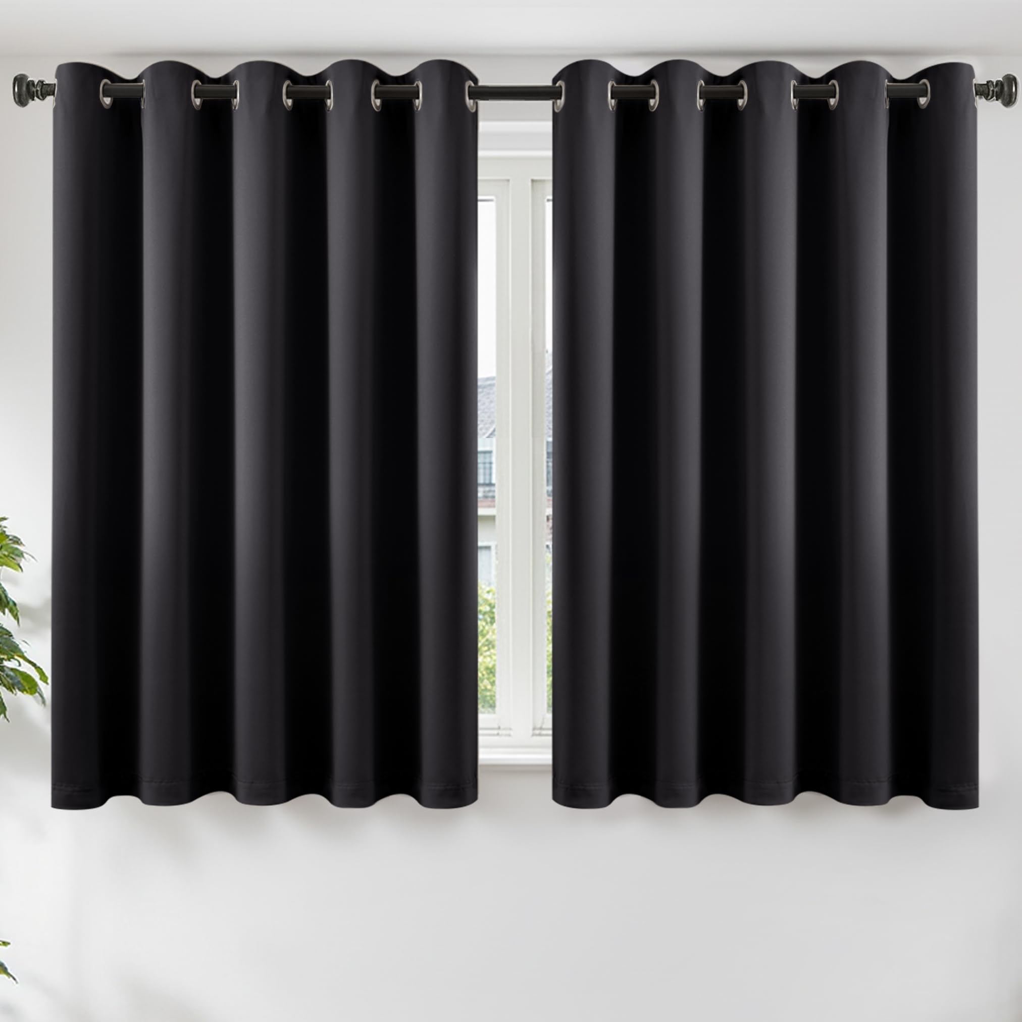TOPICK Blackout Thermal Curtains for Bedroom, Black Out Eyelet Curtain 2 Panels for Living Room 54 Inch Long Drop Pair, Soundproof Curtains & Drapes for Window, W66 x L54 Inch, Black — image 1