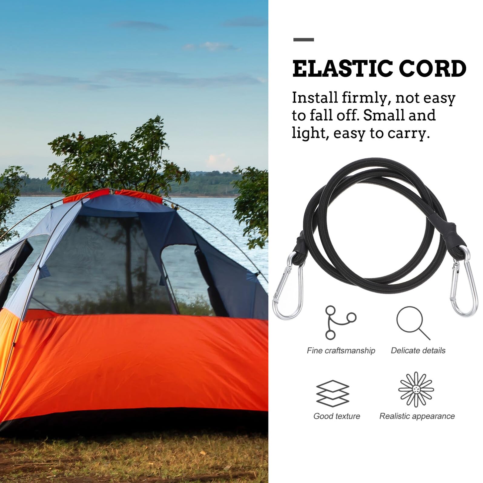 BESPORTBLE 6pezzi Cinghia Elastica con Gancio per Bagagli da Bicicletta Corda Elastica Nera Resistente Cinghie Elastiche con Gancio per Fissaggio Merci