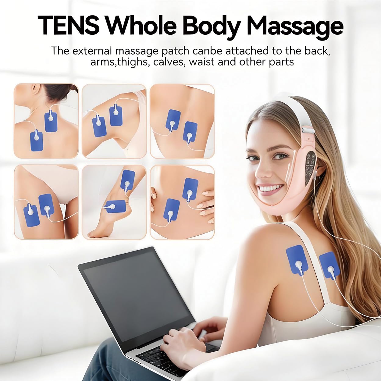 Massaggiatore elettrico V-Face Shaping + elettrostimolatore versione 2026, rimozione a doppio mento e rassodante, massaggiatore facciale EMS, fototerapia rossa e blu, 5 modalità di terapia +