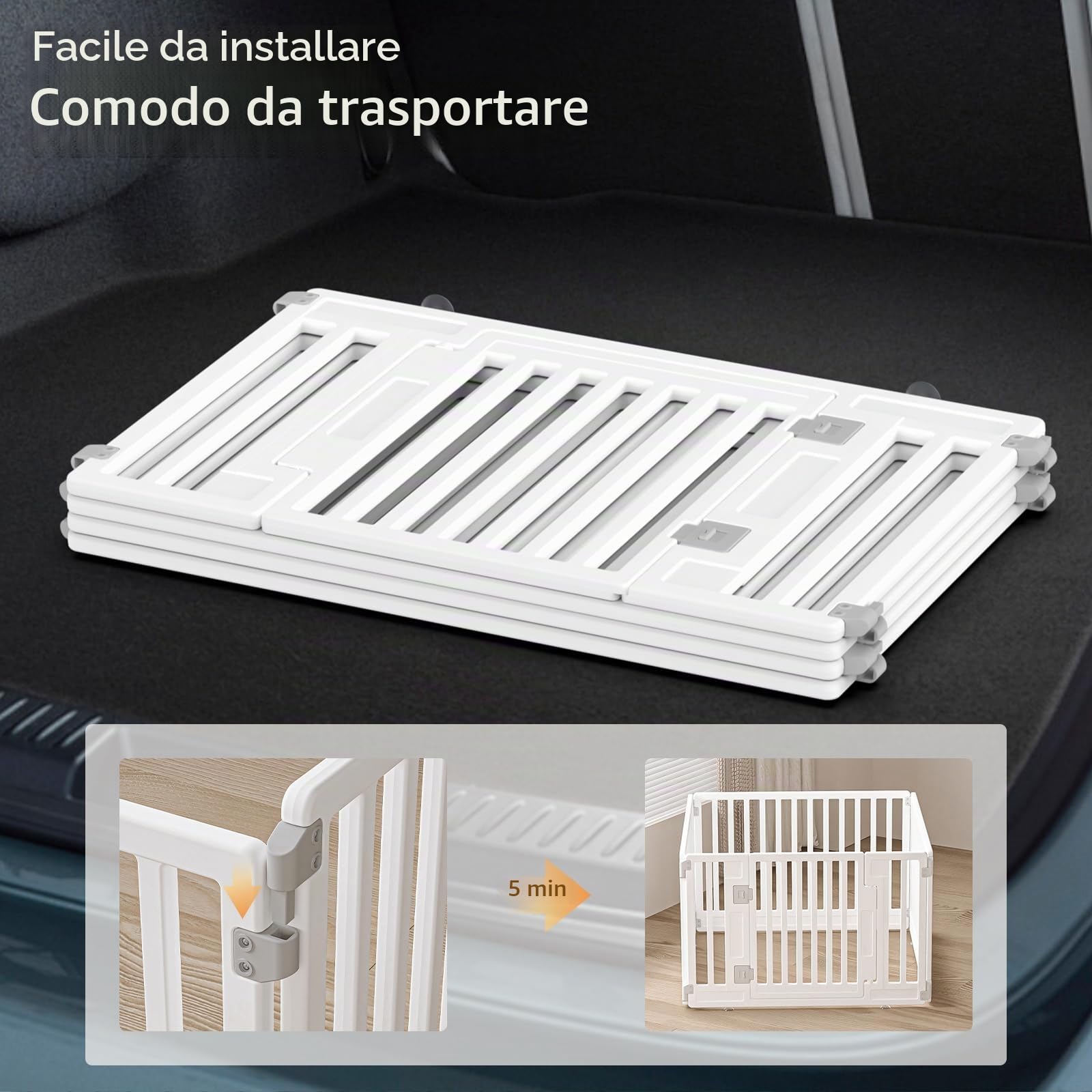 Gupamiga Box per cuccioli, pieghevole, con porta, beccuccio per cuccioli per casa, solido e liscio, facile da installare, bianco 89 x 89 cm