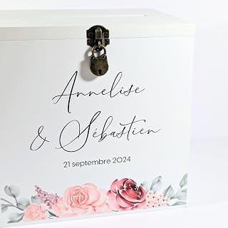 Grande urne Mariage personnalisée en Bois avec Cadenas | 25 x 25 x 20 CM | Urne Mariage, boîte, urne Mariage Bois, urne Mariage champêtre | TE Whaka
