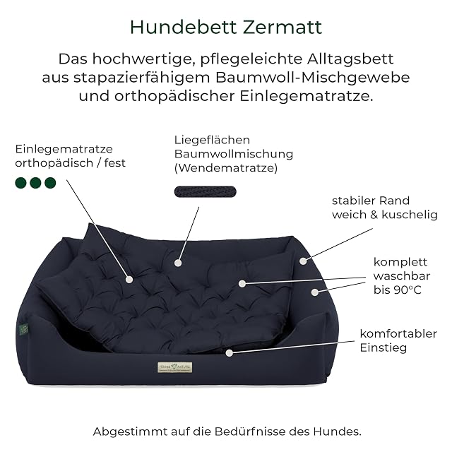 Foto 3 de 8 de HOUND & NATURE Cama ortopédica para perros Zermatt, talla XL para perros grandes con borde alto, sofá…
