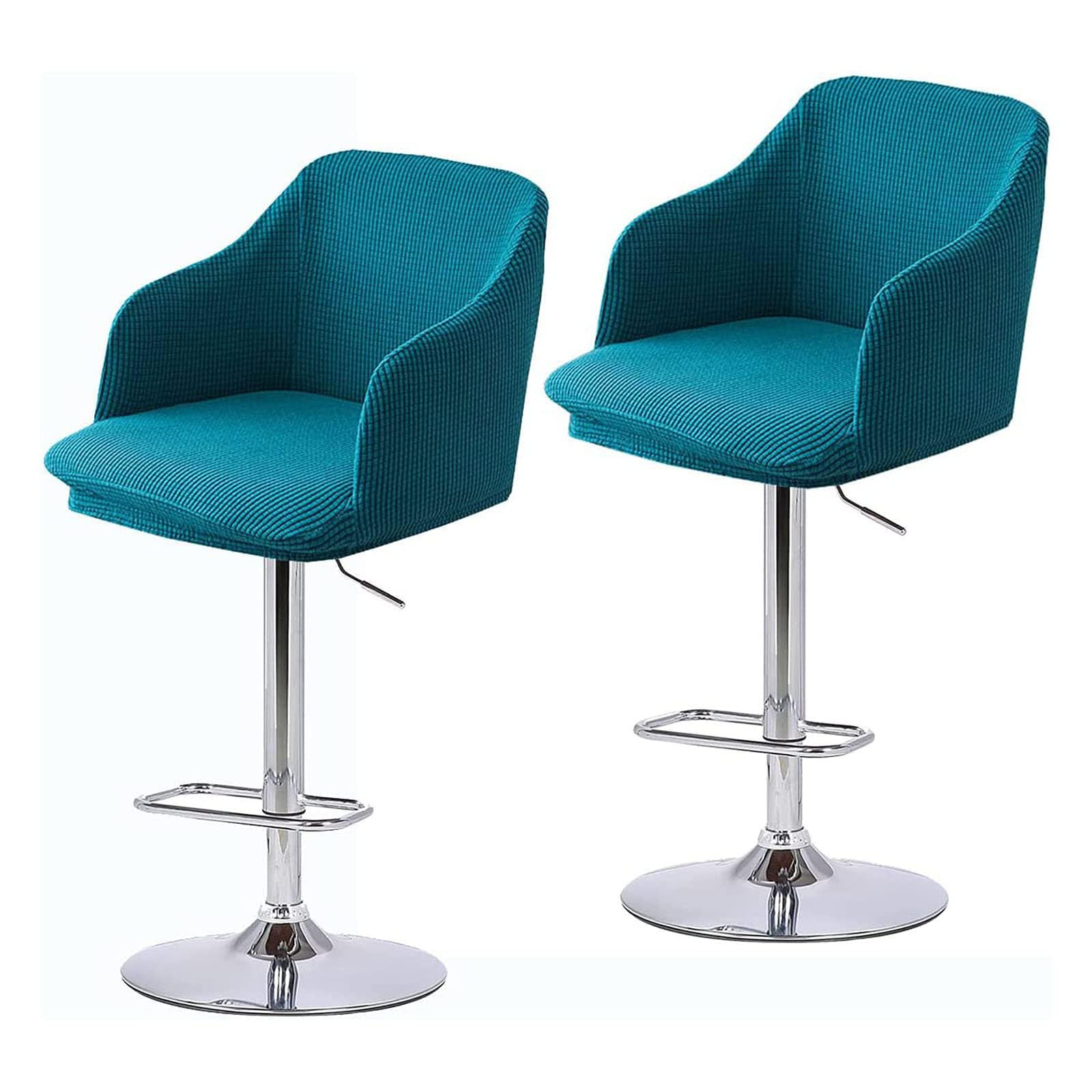 Mswborml Set of 2 Curved Back Bar Stool Slipcovers with Arms, Stretch Bar Stool Cover for Bar Height Side Chair Slipcovers, Swivel Chair Protector for Counter Kitchen Dining Room Desk,Green