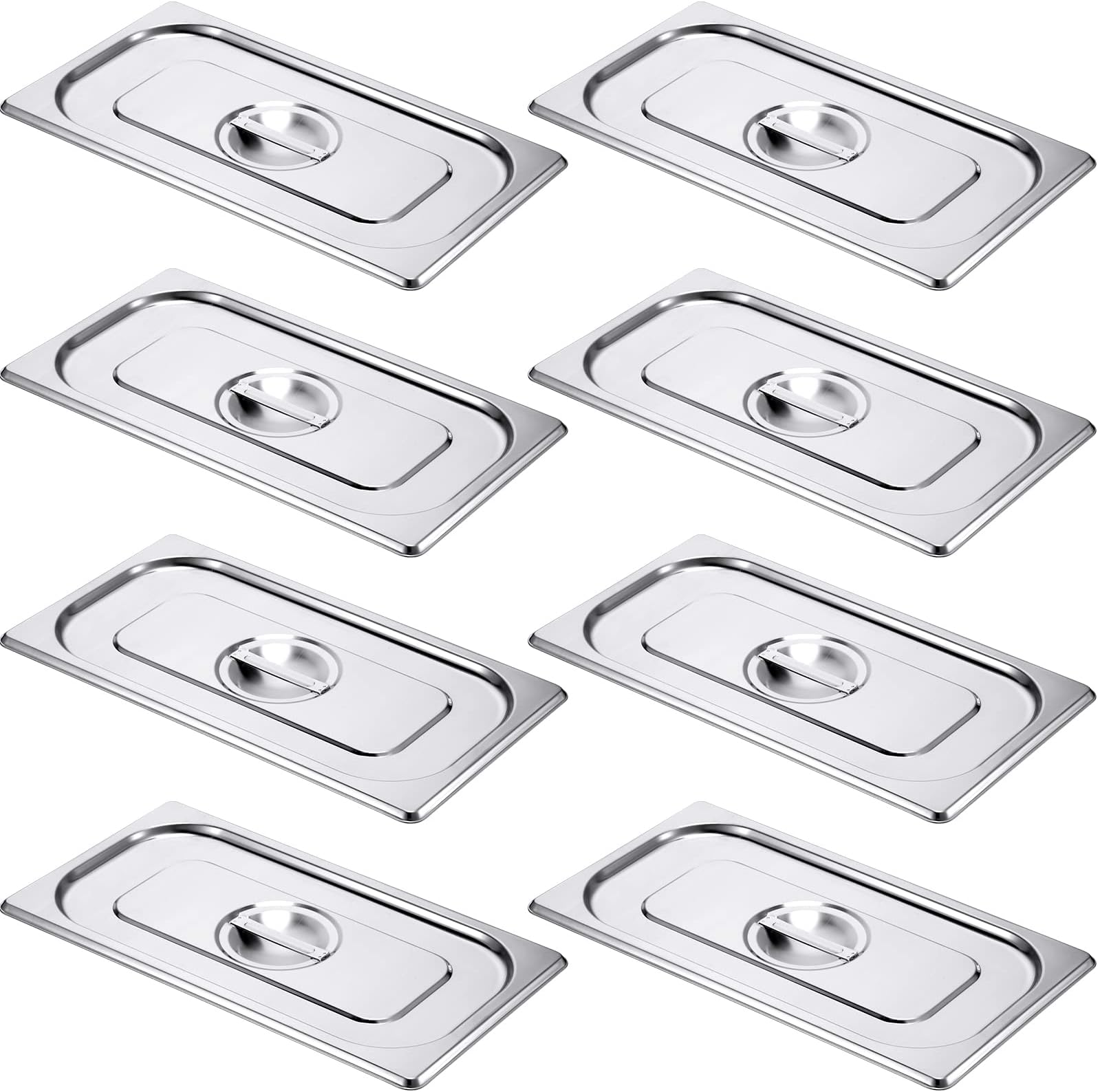 8 Pack Stainless Steel Hotel Pan Lids Metal Steam Prep Table Pan Covers with Handles Bulk for Commercial Restaurant Buffet Catering Roasting Food Trays(12.8 x 6.9 Inch, 1/3 Third Size)