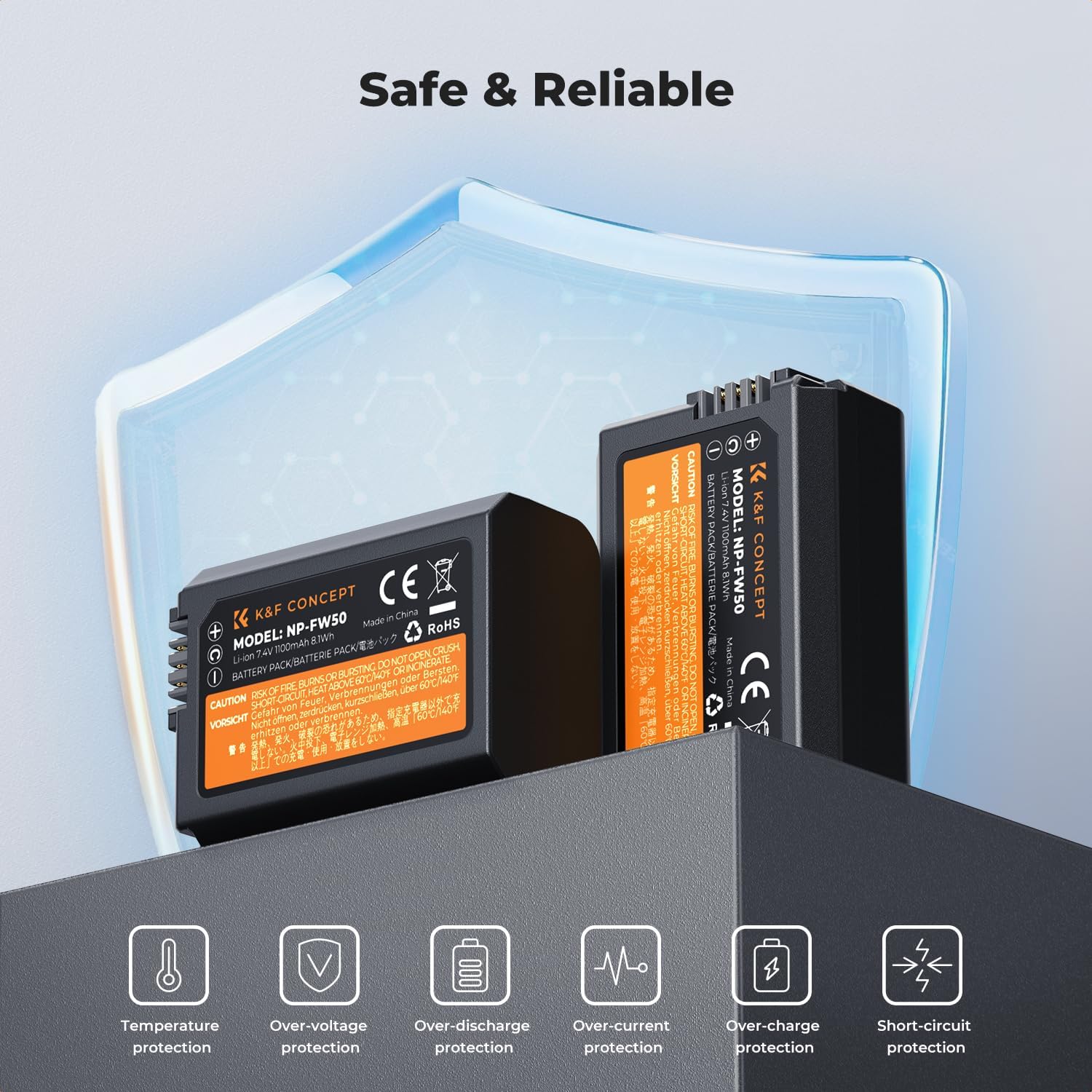 K&F CONCEPT NP-FW50 Battery and Dual Slot Charger for Sony ZV-E10 A6500 A6400 A6300 A6000 A7 A7II A7RII A7SII A7S A7R A7R2 NEX-3 NEX-5 Cameras