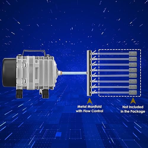 Miniatura 5 de Bomba de aire para acuario con carcasa de aluminio, bomba de aire comercial con colector de aire de 8 salidas, aireador de estanque para acuario,