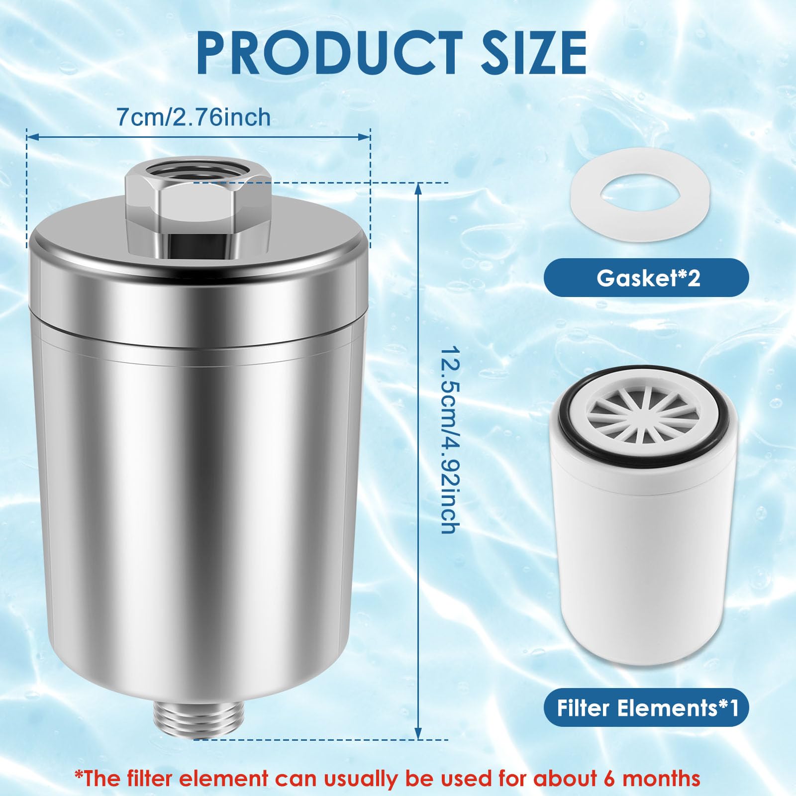 Shower Water Filter, ABS Bathing Water Purifier with Two Filter, Improved Water Quality Water Purifier, Replaceable Filter Safe and Water Saving Bathing Water Purifier Suitable for Bathroom