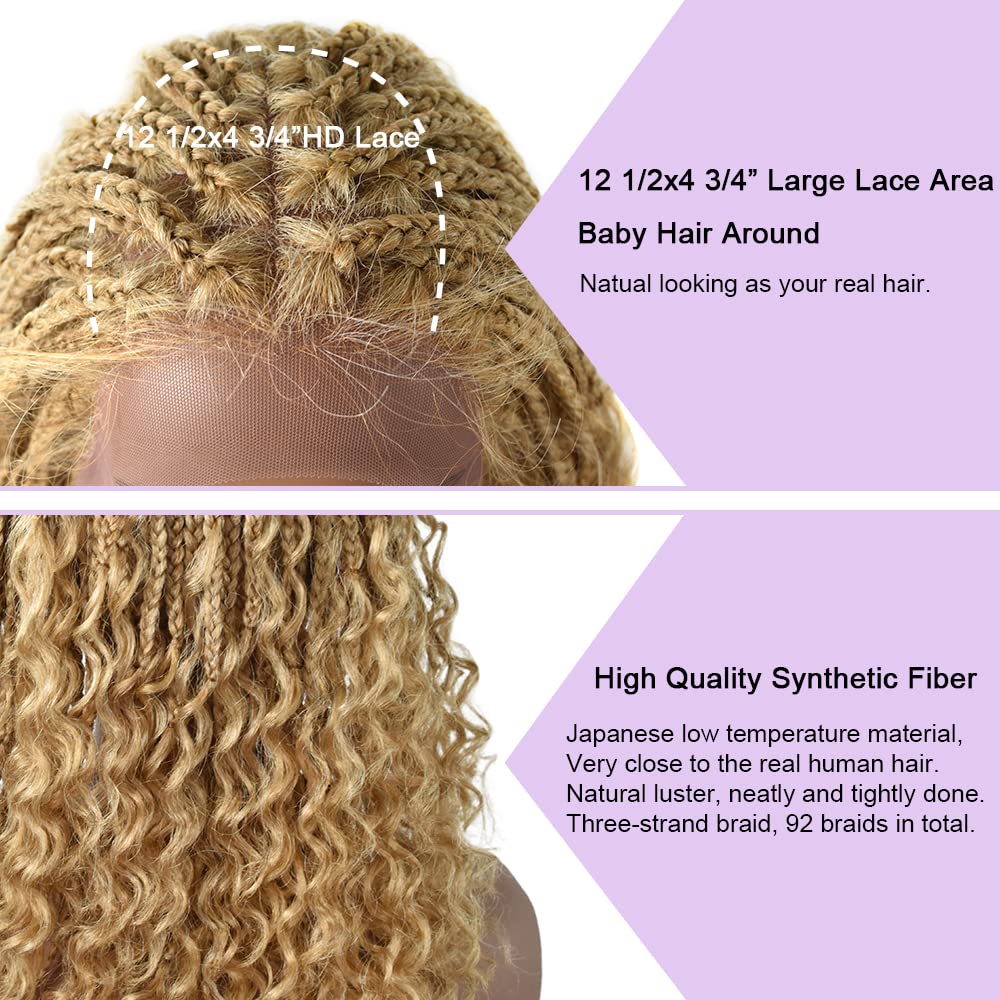 Lace Braids Wigs For Black Women Hand Cornrow Braided Micro Twist Full Cap Wigs Swiss Lace Front Lightweight Black Afro Box Braided Wigs (#27/613M Blonde)