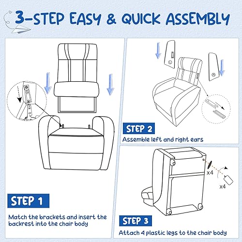 Miniatura 19 de Costzon Silla reclinable para niños, silla reclinable para juegos con bolsillos laterales, reposapiés, reposacabezas y soporte lumbar para rosado,