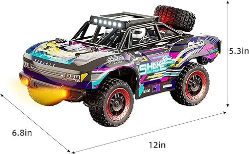 Miniatura 2 de GRANTLEY Auto de control remoto, 118 4WD todoterreno RC Truck 36 KMH, coche RC con cepillo de carbono todo terreno con faros, auto recargable de