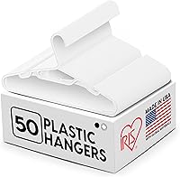 IRIS USA 50 Pack Flexible Plastic Clothes Hangers with Non-Slip Shoulder Grooves & Accessory Hooks - Made in USA, White