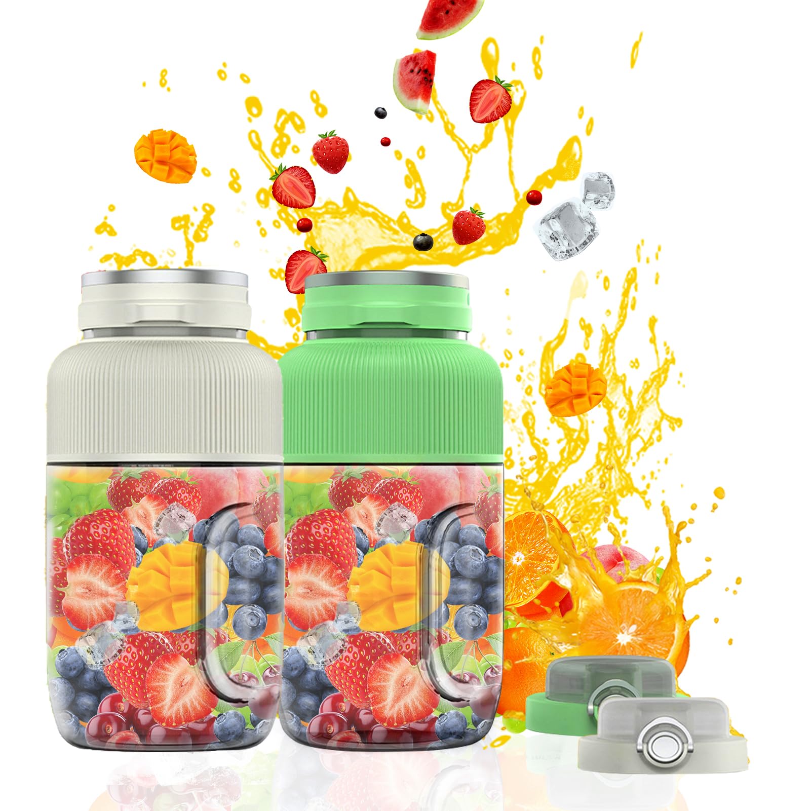 Elektrischer Tragbarer Mixer für Smoothies und Shakes,USB mit 6 Klingen für Saft Shake Smoothie und Babynahrung für Familie Outdoor Reisen für Saft, Babynahrung, Reisen, BPA-Free (Grün & Weiß)