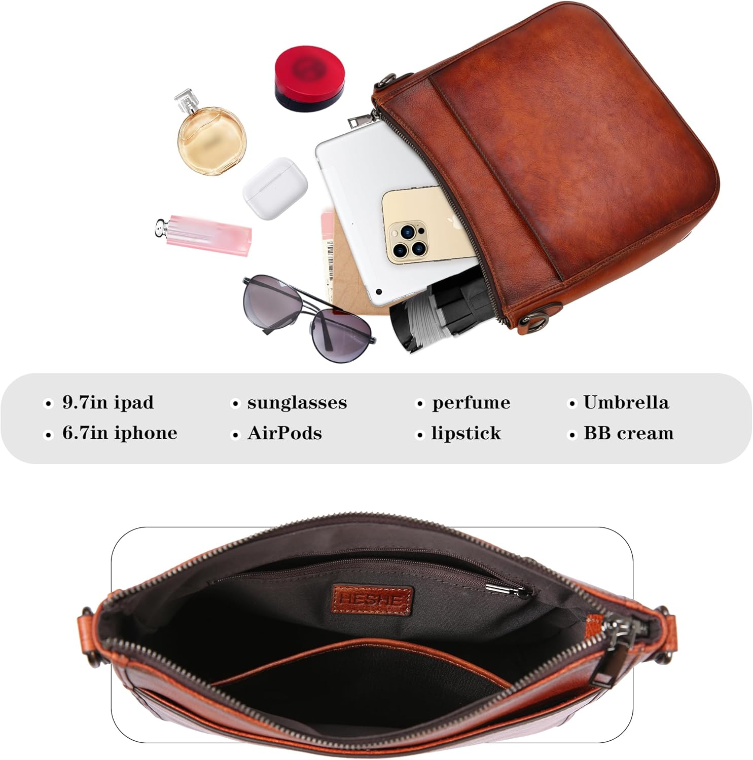 HESHE Leather Purses for Women Crossbody Bag Medium Shoulder Bags with Guitar Strap Satchel Travel Cross Body Purse | Leather, Purses, Medium, with Guitar Strap, Travel, Cross Body Purse