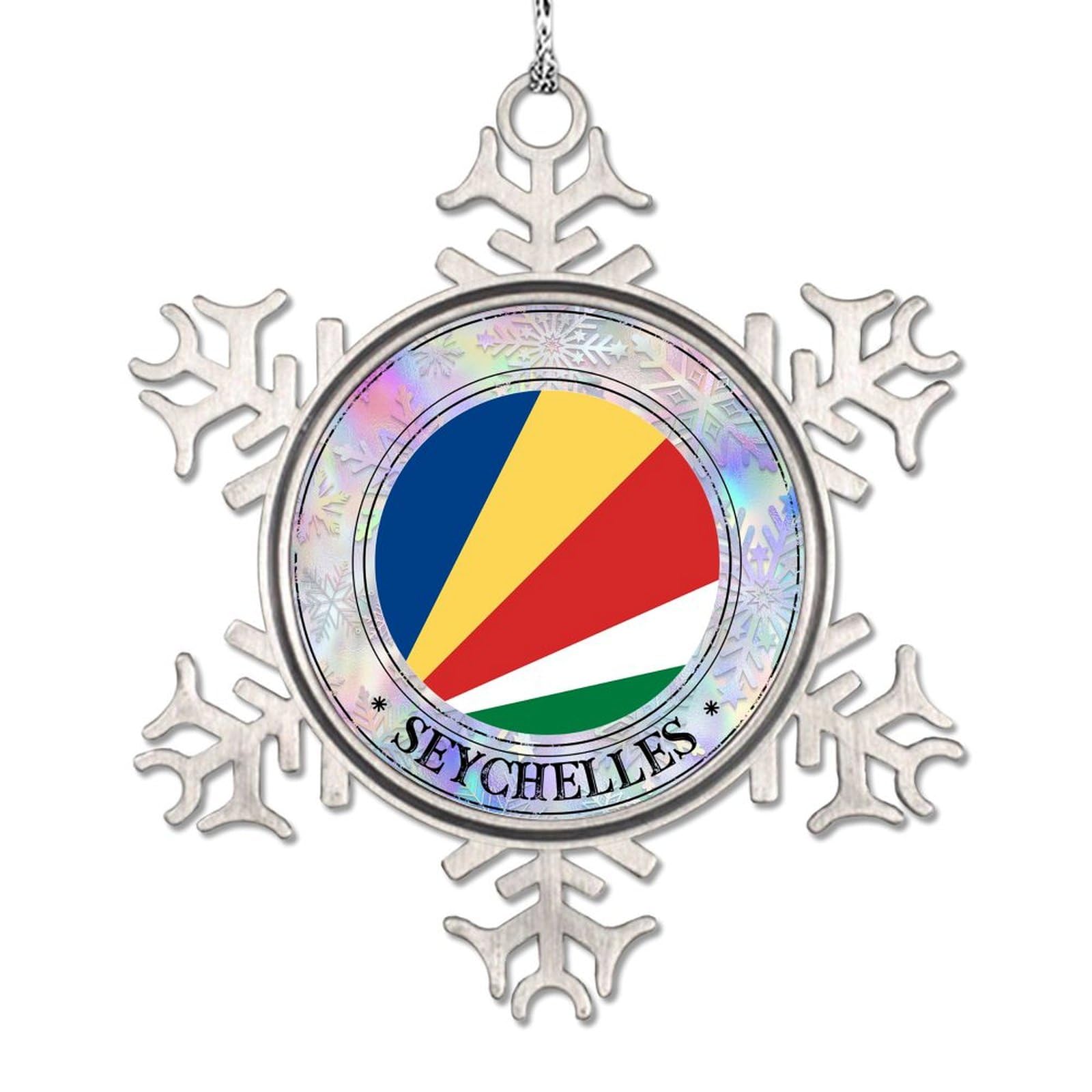 LITTLEGROVE SEEDS Snowflake Ornament Seychelles Flag Personalized Christmas Ornaments 2024 Seychelles Christmas Tree Decorations Customized Travel Lovers Novelty Metal Pendant Xmas Party Decor