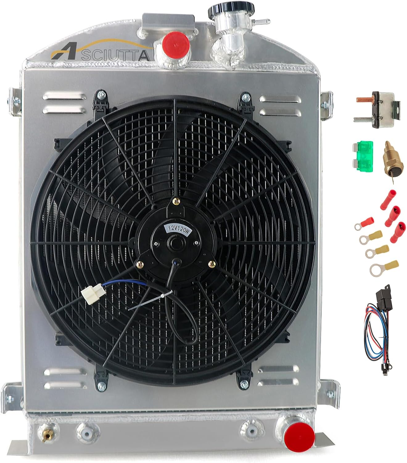 4 Row Aluminum Radiator For 1932 Ford Model A Chopped/Chevy V8 Engine 32 Full Aluminum Radiator + Shroud Fan + Relay Kits