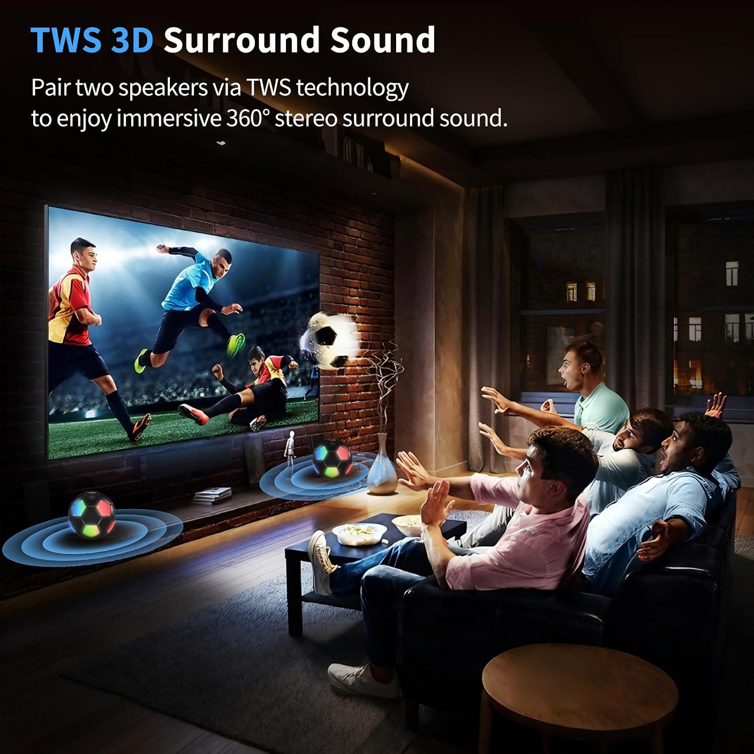 Soccer Ball Shaped Speaker, Portable Wireless Speaker with LED Light, IPX6 Waterproof, 5W Stereo, TWS Pairing, Suitable for Outdoor Travel Speakers for Sports Fans - Black (Black) 6 71BmF67b8PL. AC SL1500