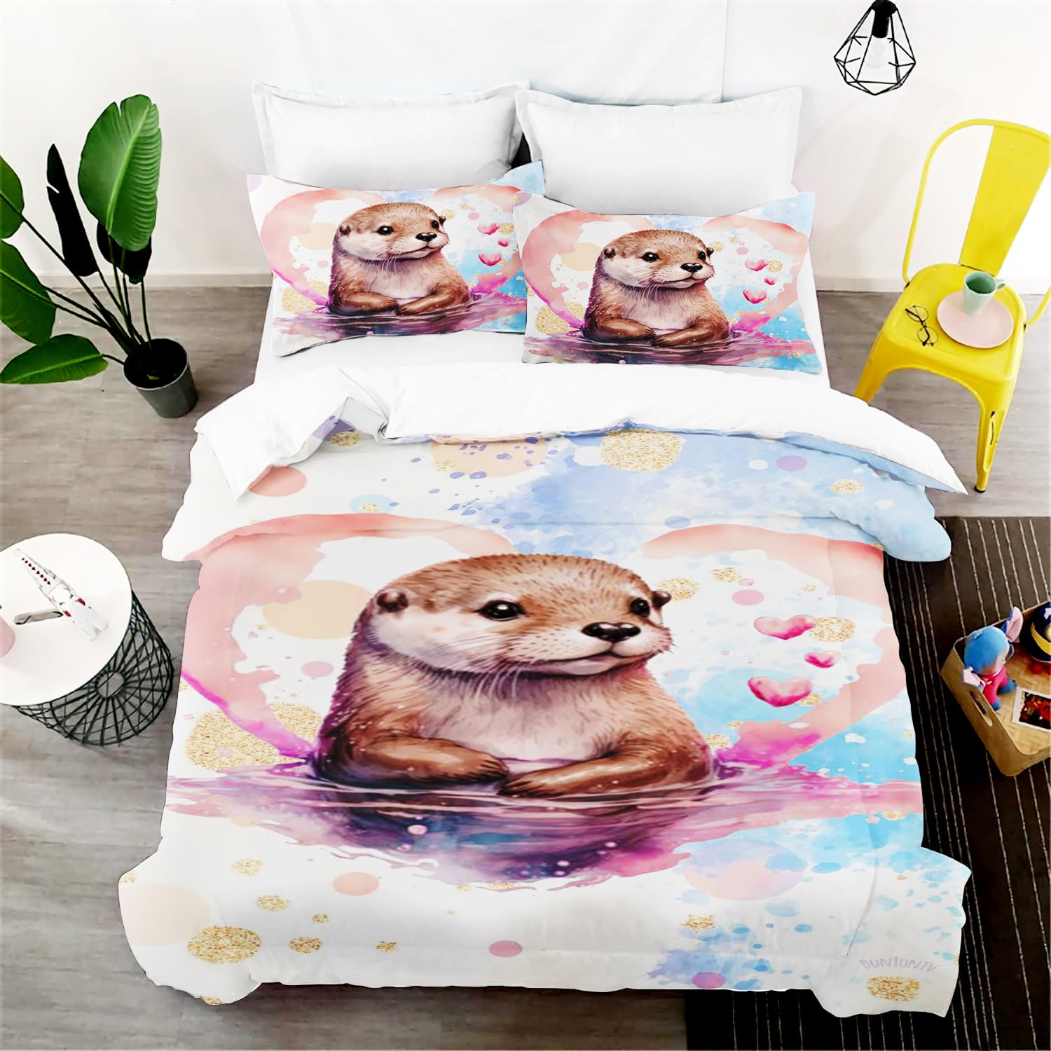 SHROUDEX Otter Bed Linen 135 x 200 cm, Cute Otter Duvet Cover for Boys Girls, Sea Otter Bed Linen Set with Zip, 100% Microfibre (2, Single 135 x 200 cm)