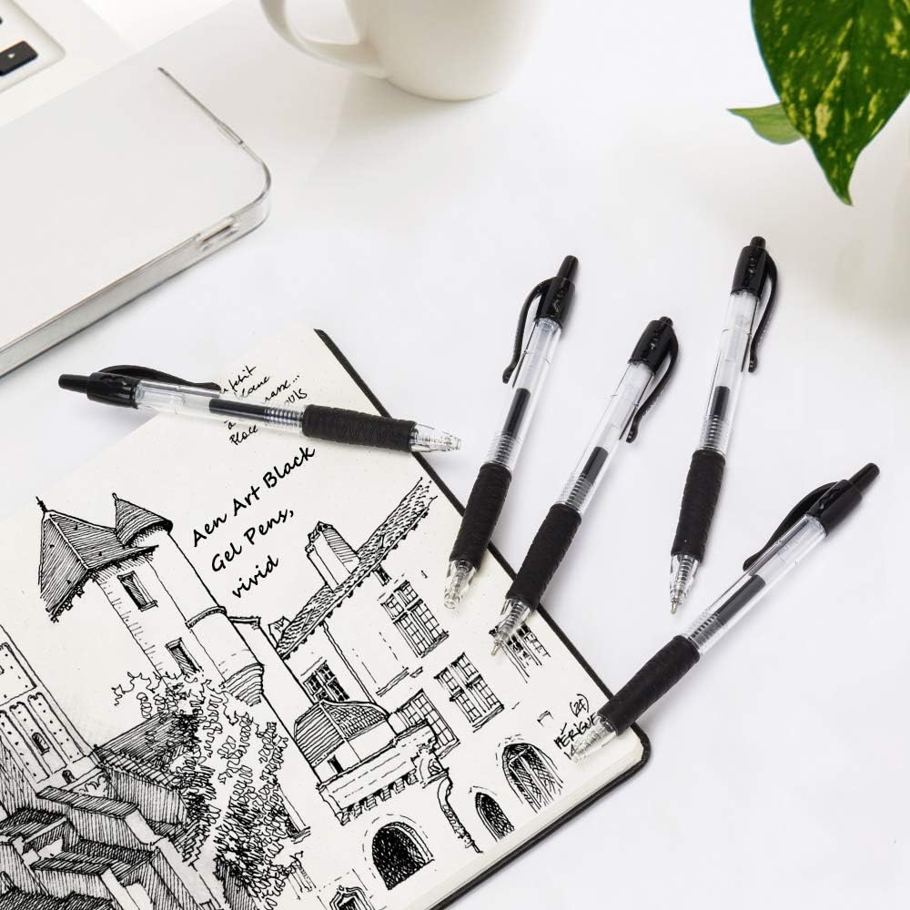 Gel Pens, 20 Pack Black Gel Pen Medium Point, Retractable Gel Ink Rollerball Pens with Premium Ink & Comfort Grip for Smooth Writing (0.7mm) : Office Products