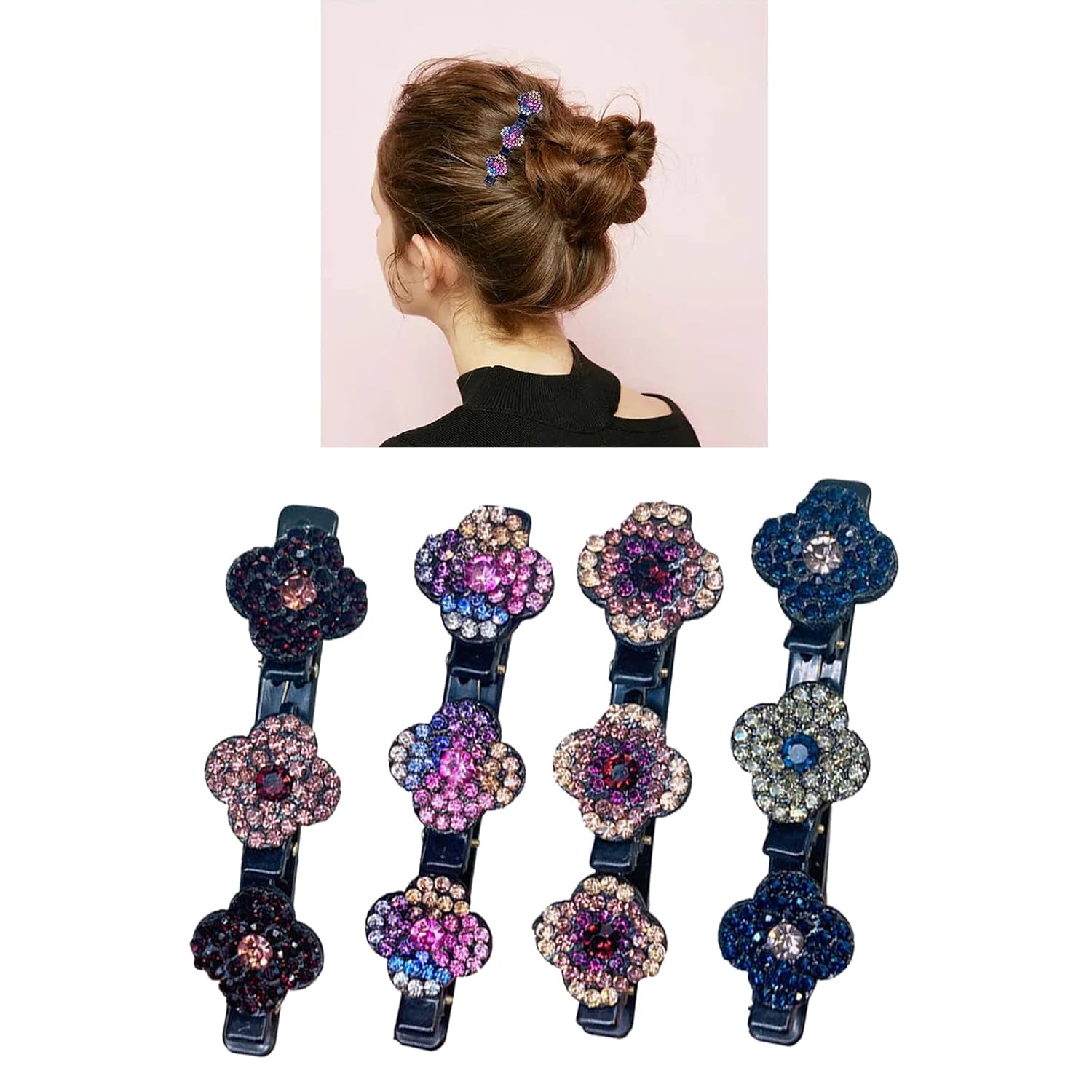 4 PCS Satin Fabric Hair Bands, FourLeaf Clover Chopped