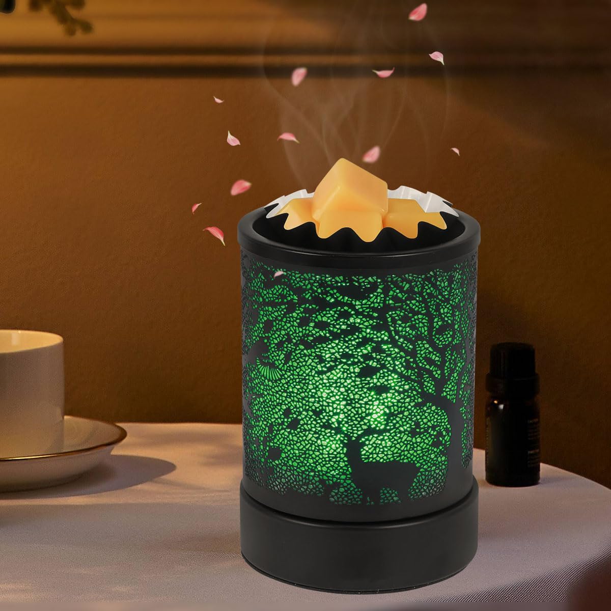 Metal Wax Melts Burner Wax Warmer Night Lamp Electric Wax Burner with Colorful 7 Colors LED Light Plug-in Aromatherapy Candle Burner Decorative Wax Melt Warmer Night Light for Home Spa Bedroom