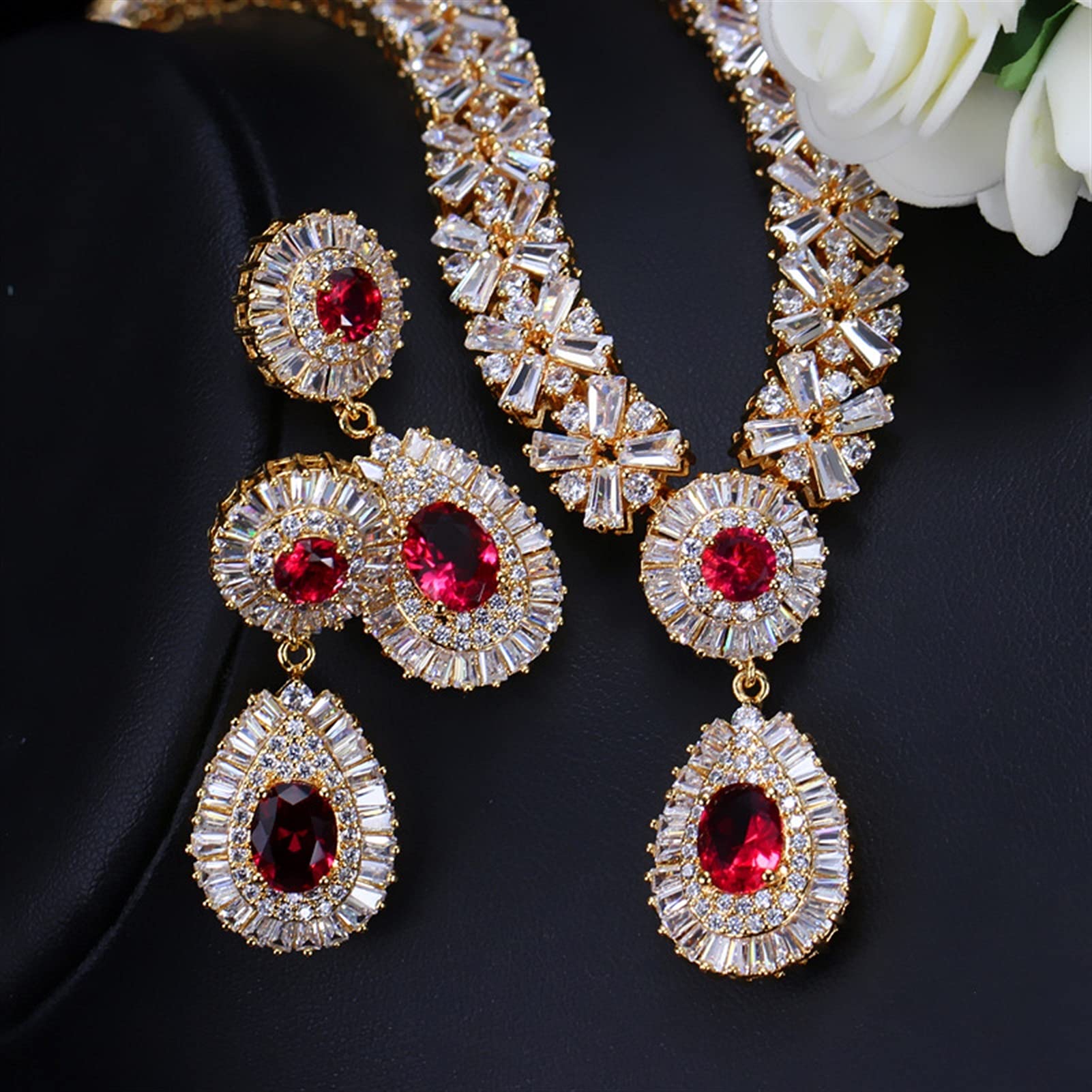 Joyería 6 Cuentas de Colores Grandes Rojo Verde Azul Zirconia cúbica Mujeres Conjuntos de joyería para Fiesta de Noche