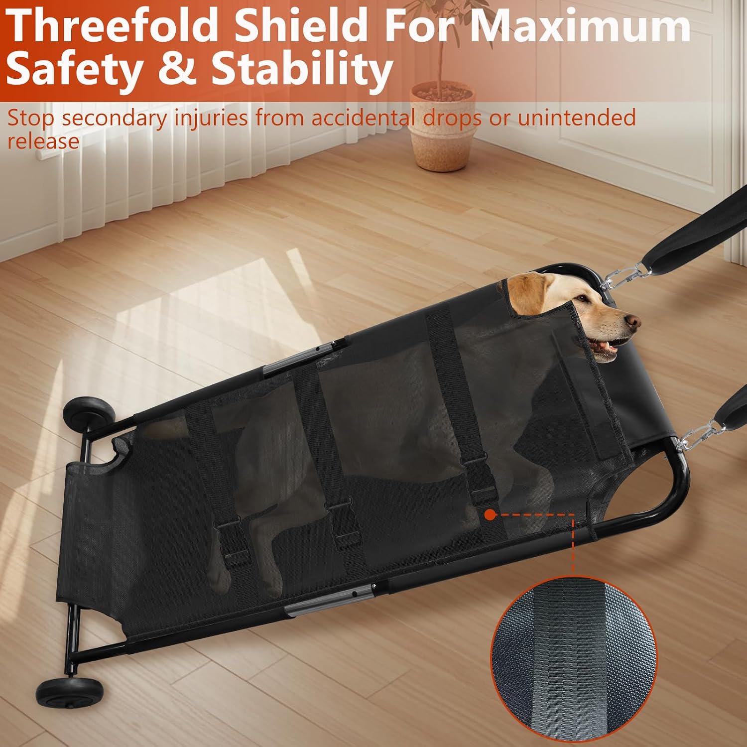 Dog Stretcher for Large Dogs, 45x22Inch Foldable Pet Transport Stretcher with Noiseless Wheels, 330LBS Pet Gurney for Veterinary Emergency Rescue