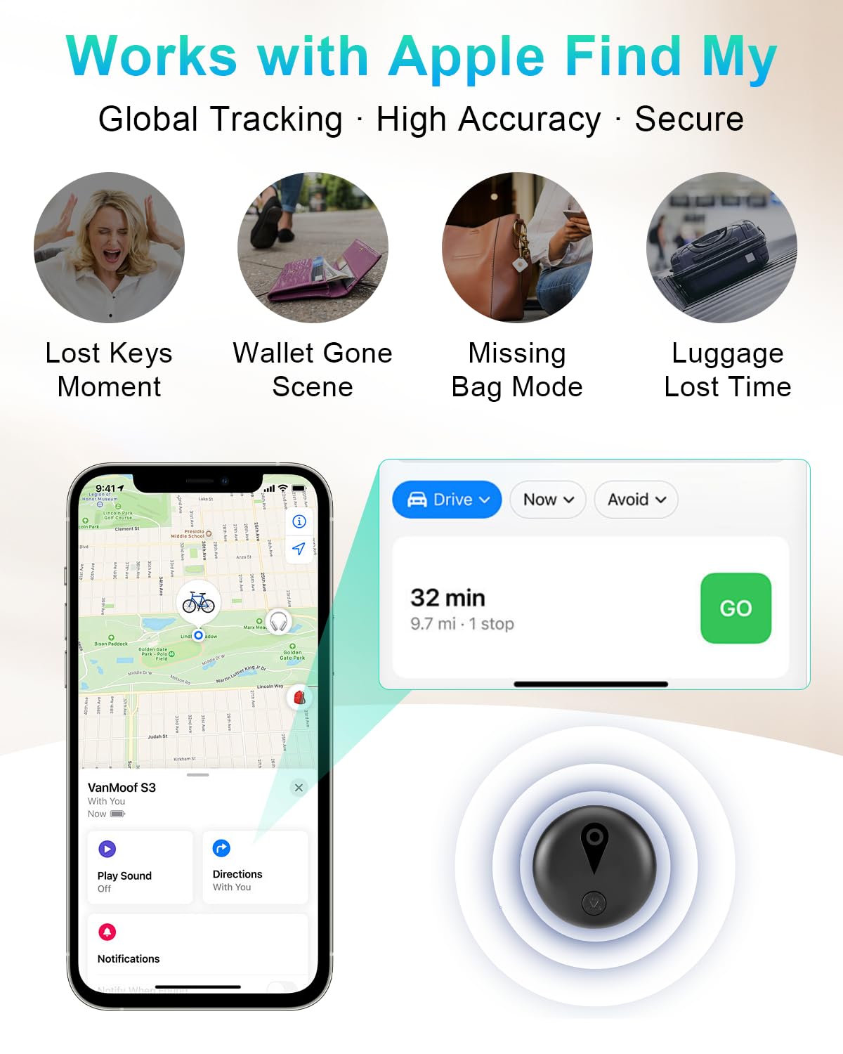 GPS Tracker Auto ohne ABO - Mini Auto Tracker & GPS, Vielseitiges GPS für Au-to, Motorrad, Fahrräder, Gepäck & Haustiere, iOS App, Wasserdicht