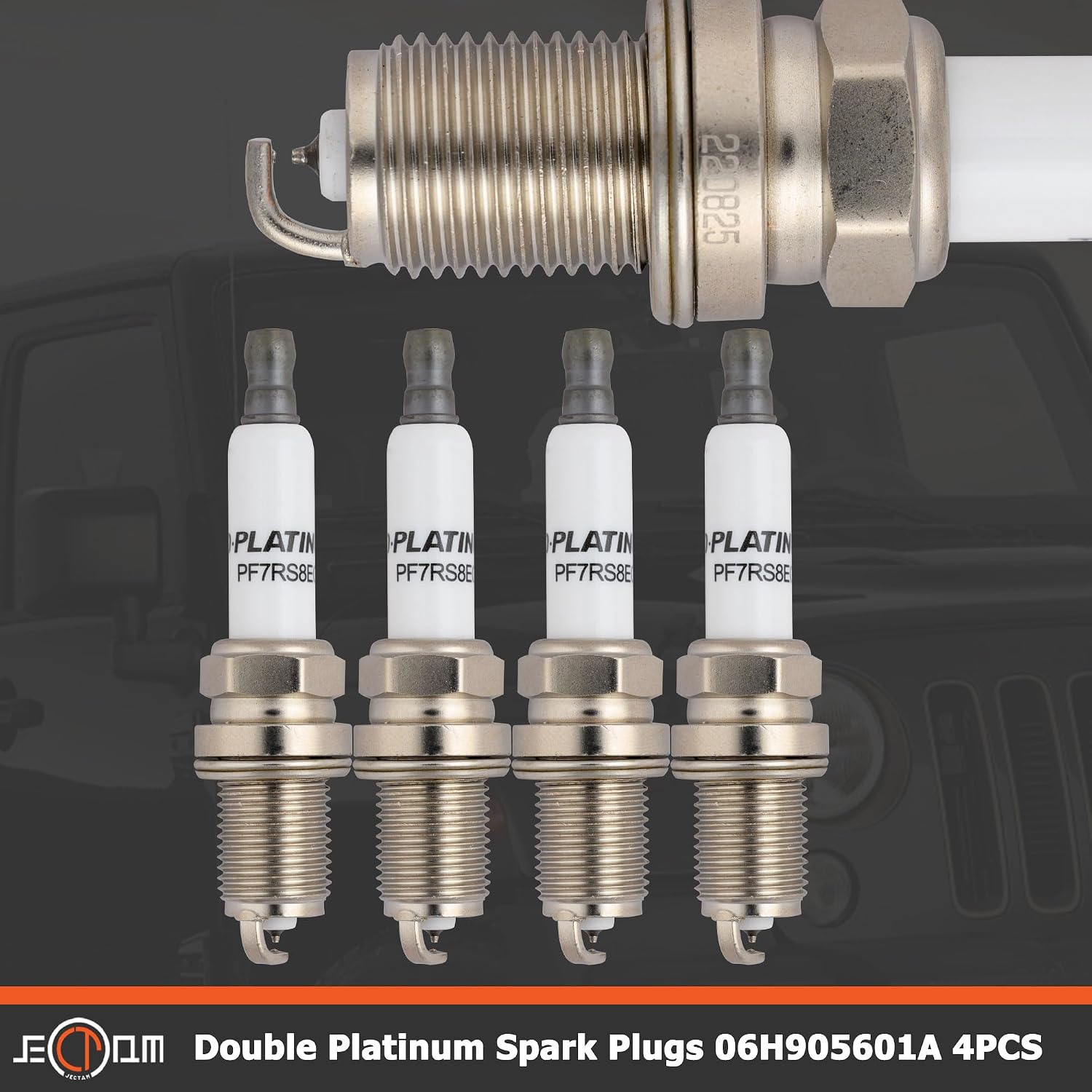 Automotive Replacement Spark Plugs 06H905601A Double Platinum Spark Plugs PFR7S8EG 4 PCS Compatible with A3 A4 A5 A7 Q7 Q5 Allroad TT Beetle CC Eos GTI Golf Passat Tiguan Jetta 2.0L