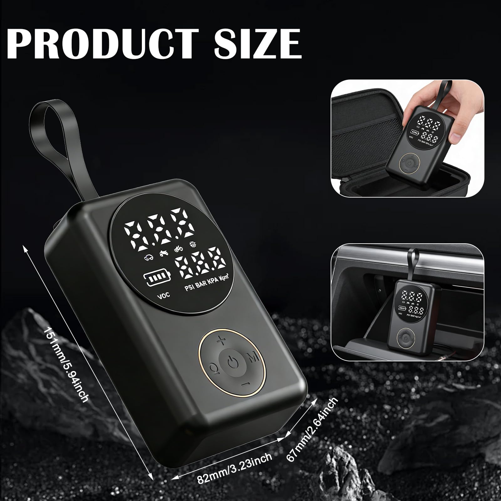 Pompa ad aria elettrica senza fili, Pompa per bicicletta 150 PSI Elettrico con luce di lavoro LED e spegnimento automatico, Pompa per bicicletta Mini Compressore USB Batteria Pompa ad aria per auto