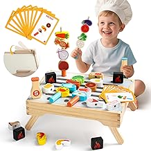 Montessori Educational Games Children 3 Years, Toys Children 3 4 5 Years, Girl Toys 3 Years, Gift Boy 4 Years, 45 PCS Kitchen Accessories Wooden Stacking and Snap Toys, Chef Role Play