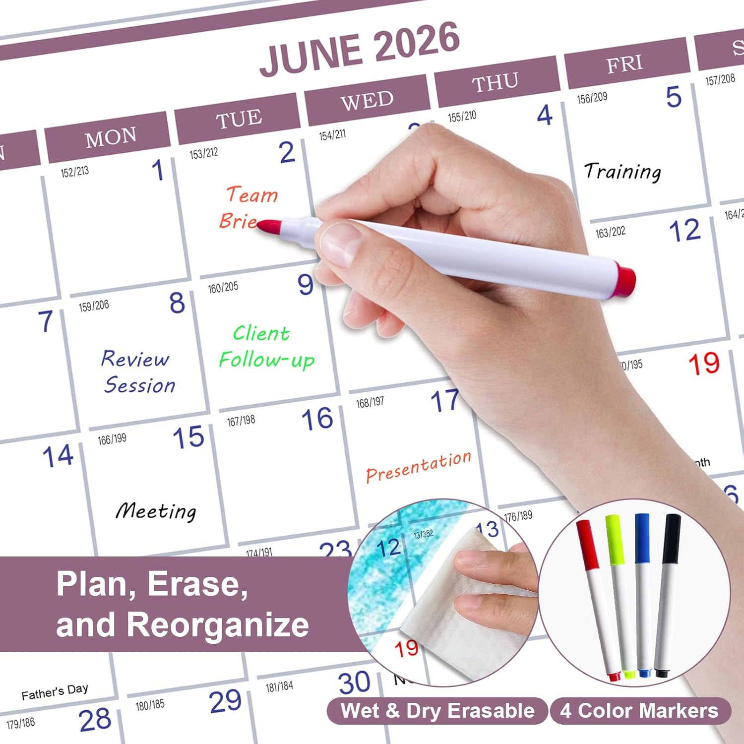 2026 Wall Calendar 24" x 36" with Week Numbers, 12 Months from January to December, Dry Erase Large Annual Yearly Planner, Horizontal/Vertical Large Calendar for Easy Planning, Organizing (rosy mauve)
