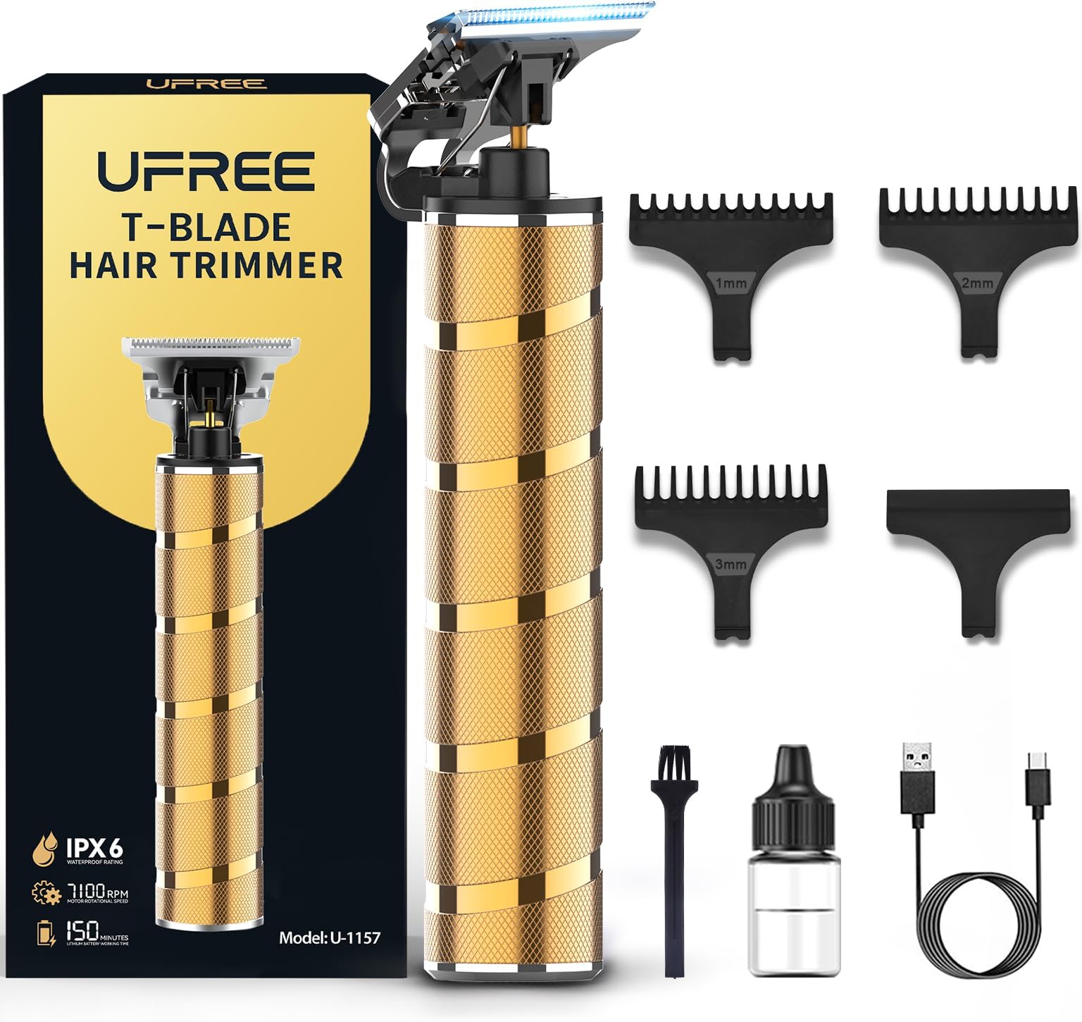 Beard Trimmer for Men, T-Blade Hair Trimmer, Zero Gap Edger Clippers | Titanium T-Blade, Mustache Hairline Sideburns Neckline, IPX6 Waterproof, 7100 RPM, USB-C Rechargeable, Home & Travel Use