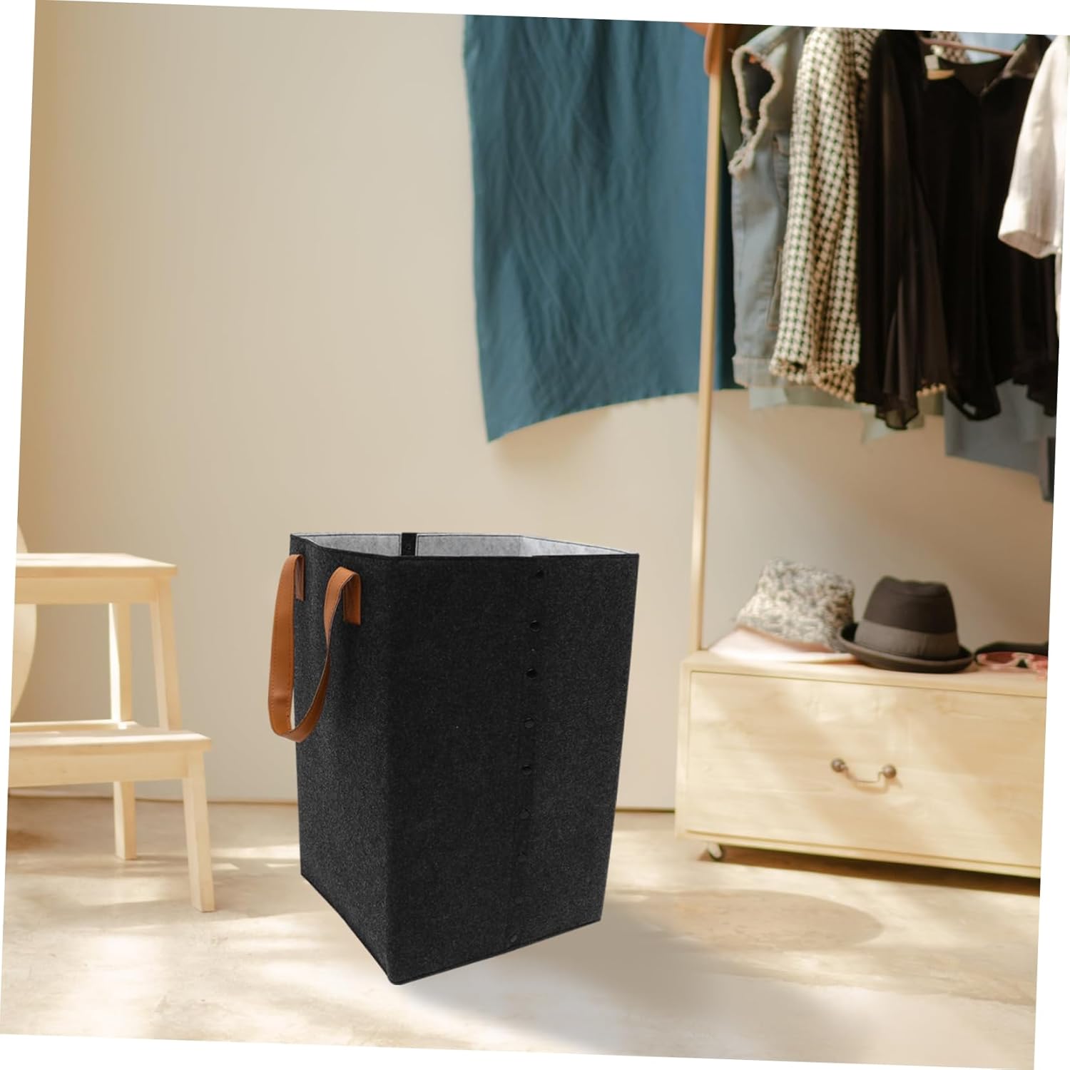 Healifty Large Felt Laundry Storage Basket with Handles Portable Collapsible Hamper for Clothes and Sundries Non Deformable Organizer for Bedroom Bathroom and Laundry