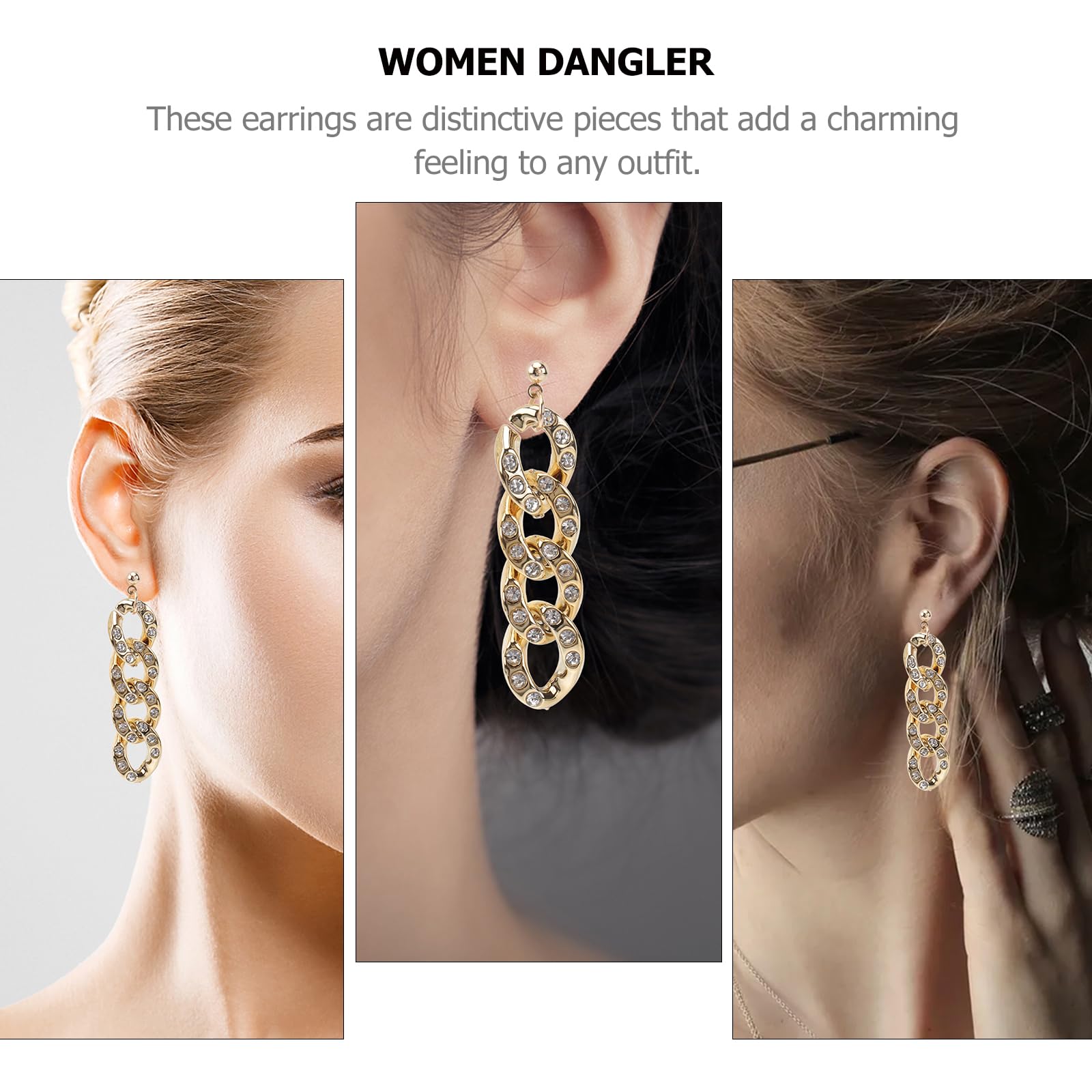 Holibanna Hip Hop Ear Dangler Earrings for Women Alloy Rhinestone Ear Jewelry 2.28 Inch Stylish Party and Casual Wear Accessories - Image 4