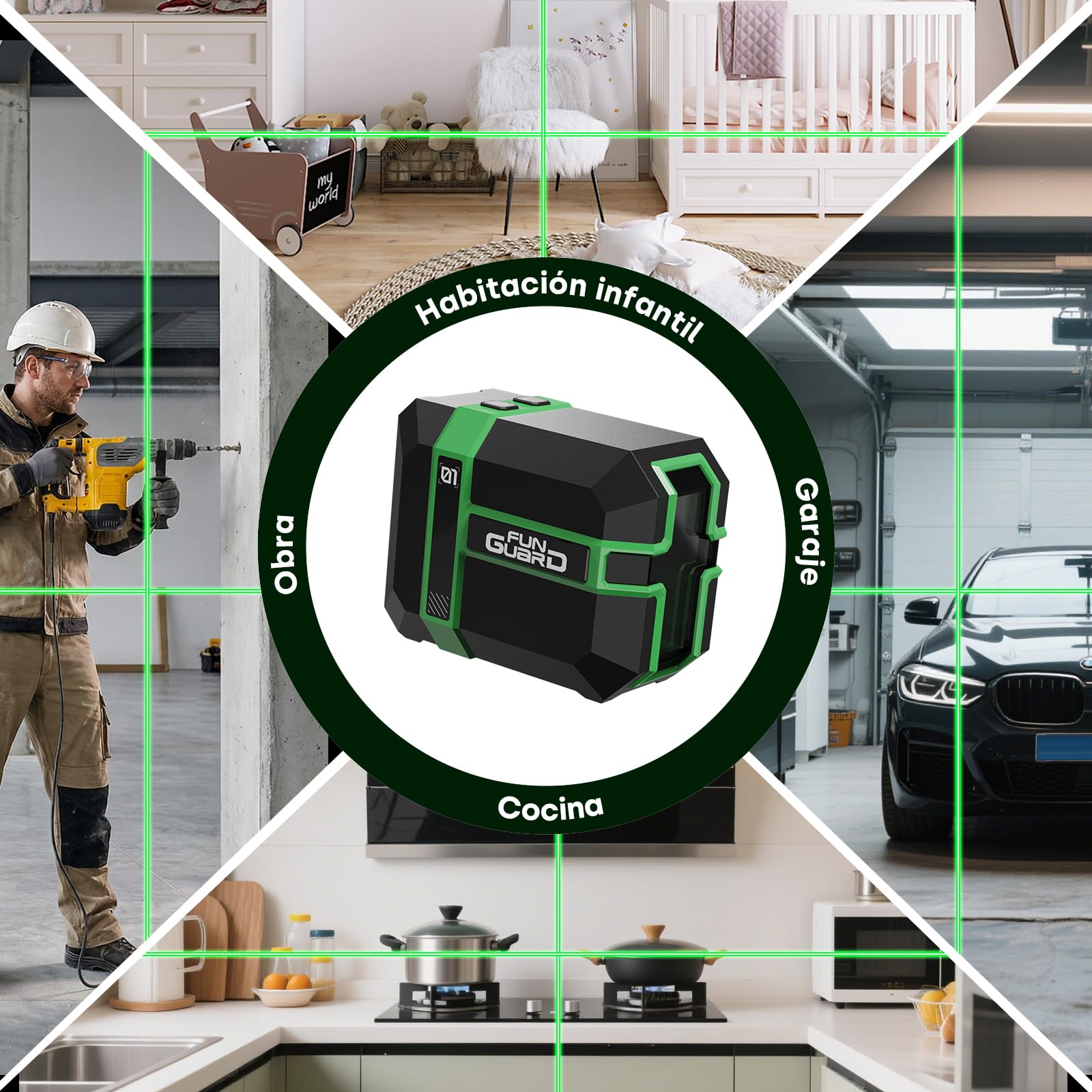 Nivel Láser Autonivelante, 50M Verde Módulo Láser Dual, 3 Modos Conmutables Horizontal/Vertical, Modo Pulso, Carga USB, IP54 para Obras de Construcción, Decoración del Hogar, DIY