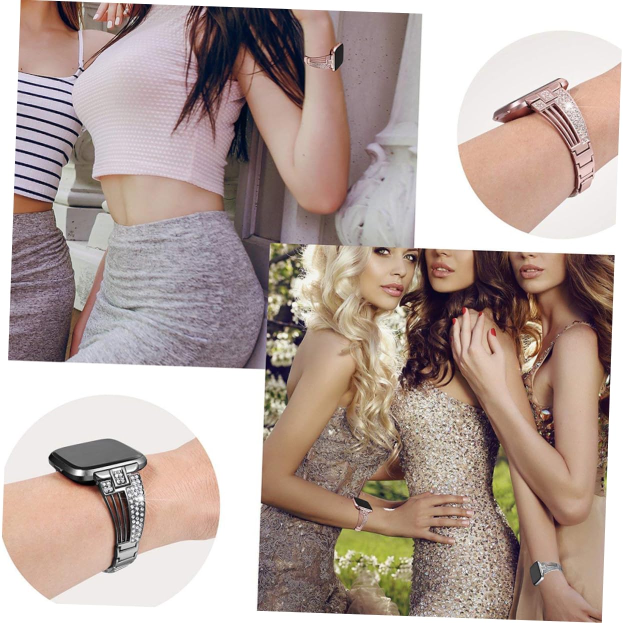 Housoutil Lot De 3 Bracelets De Montre De Rechange En Acier Inoxydable Ornés De Strass Compatibles Avec Les Bracelets Robustes Noirs