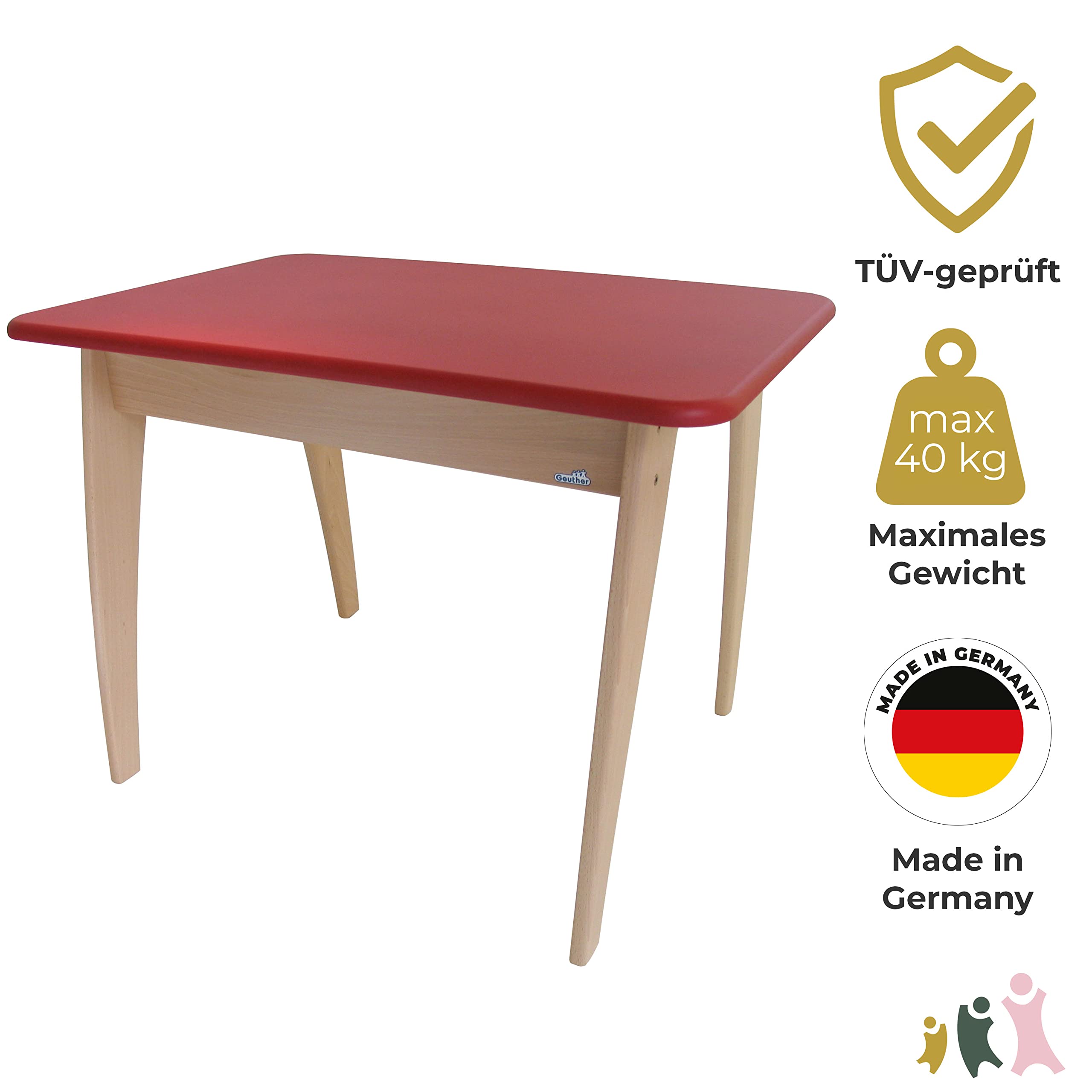 Geuther Tisch Bambino Höhe 55 cm Buche-Massivholz Ideales Kinderzimmerzubehör bis 6 Jahre Passender Spieltisch Bambino Möbeln Bunt