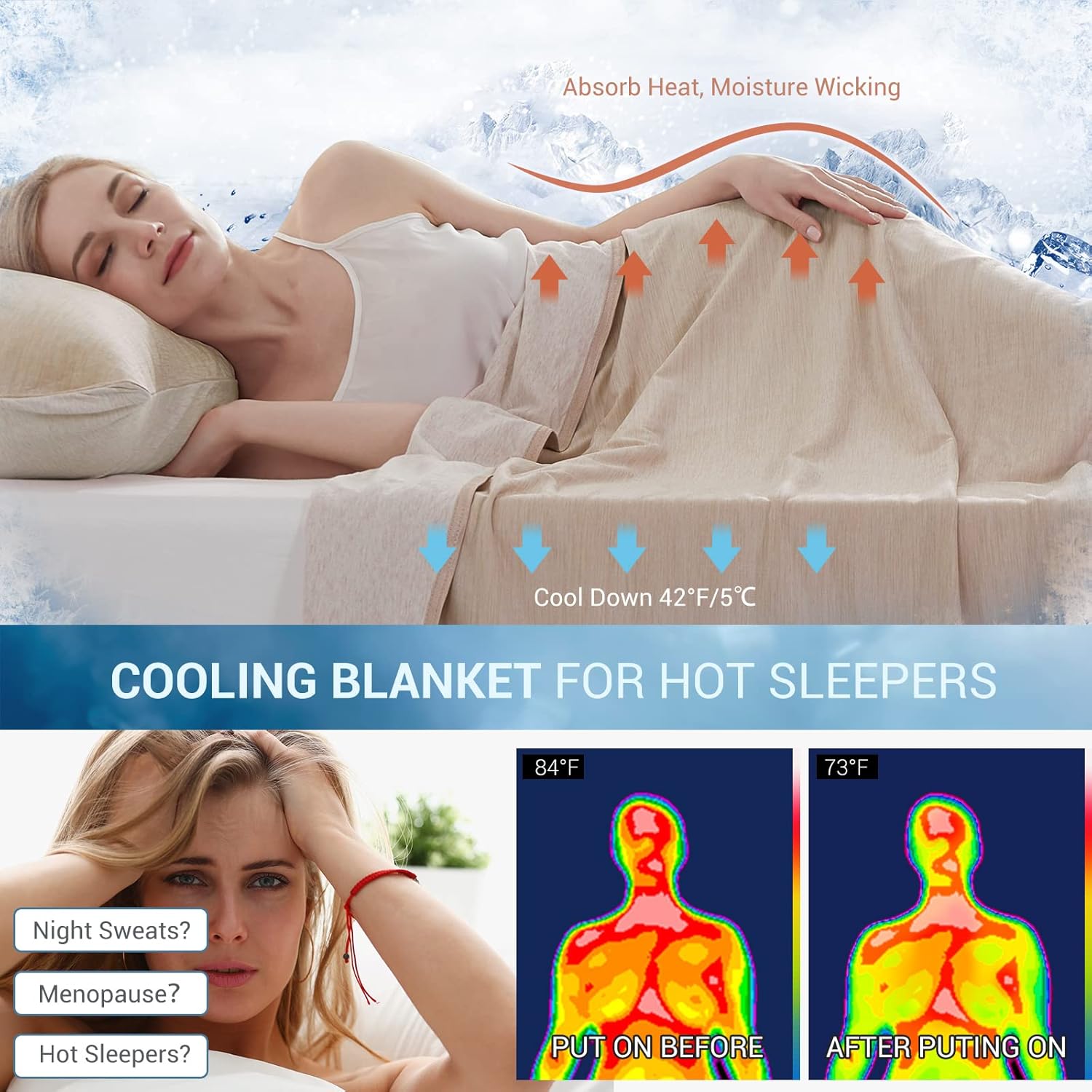 Marchpower Arc-Chill Cooling Blanket for Hot Sleepers Twin Size, Double-Sided Design Japanese Cooling Fiber Absorbs Body Heat, Lightweight Soft Cold Blanket for Sleeping Summer Bed - Image 2