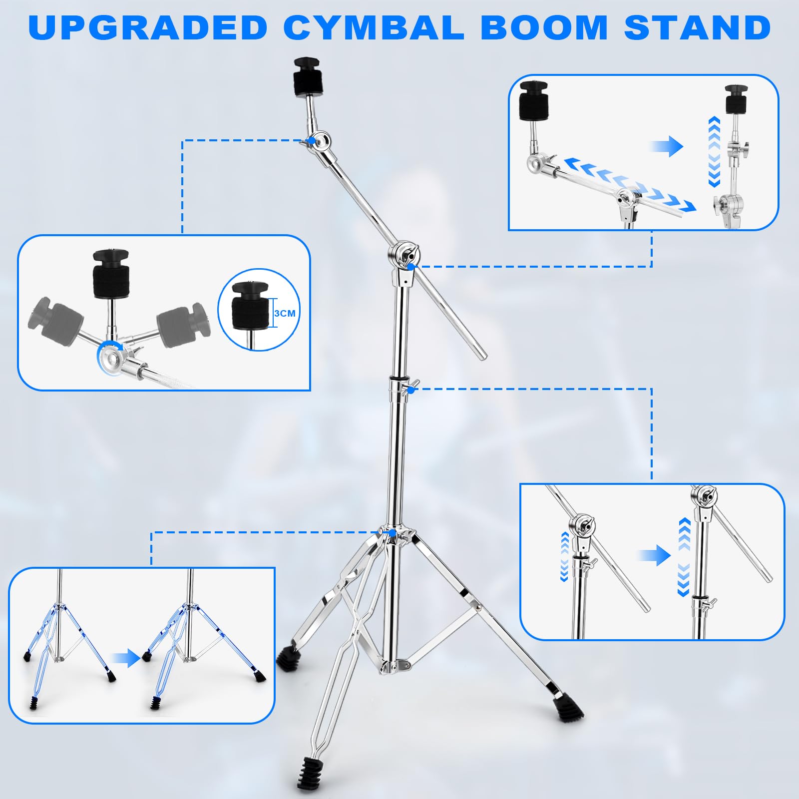 Beckenständer, Standard-Beckenständer, verstellbar, 76,2 cm - 147,3 cm, Ride- und Crash-Beckenständer, 2 Stück
