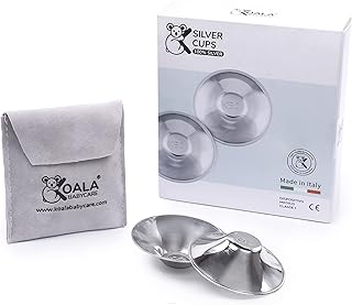 Koala Babycare Osłonki na brodawki 100% srebra, bez niklu do zapobiegania i leczenia pęknięć piersi podczas karmienia piersią | Wyrób medyczny klasy 1 Koala Silver Cup