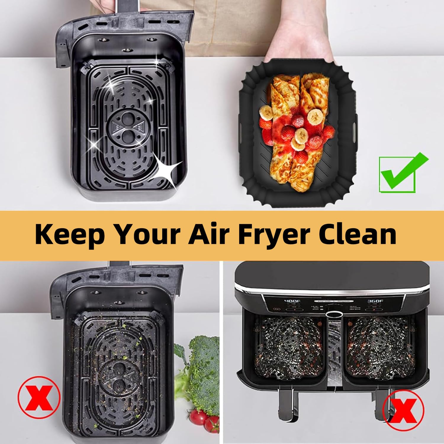 HONYAO Akcesoria do Frytkownicy na Gorące Powietrze do Dual Zone 7,6-10 L, 2 sztuki Silikonowa Frytkownica Akcesoria bez BPA kompatybilne Ninja AF300EU AF400EU i innymi Dual Airfryer