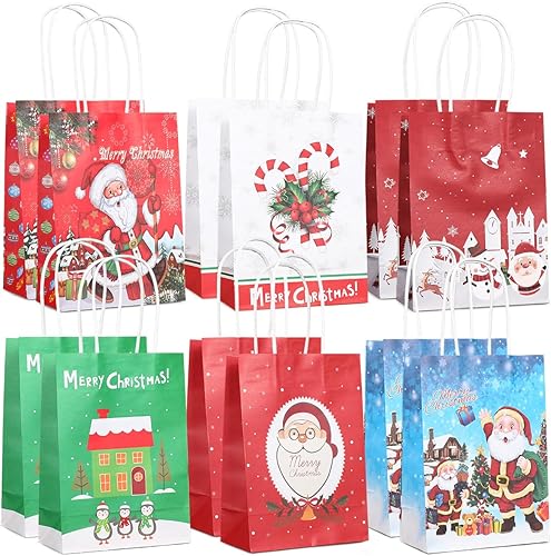 Aviski 36 bolsas de regalo de Navidad de varios estilos, bolsas de papel kraft de Navidad con asas, bolsas de regalos de Navidad con impresiones de