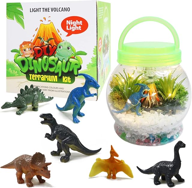 DIY Dinosaur Night Light, Kids Dinosaur Terrarium Kit Toys for 3 4 5 6 7 8+Years Old with Remote Control and Handmade Art Craft, Festival and Birthday Gifts for Boys and Girls