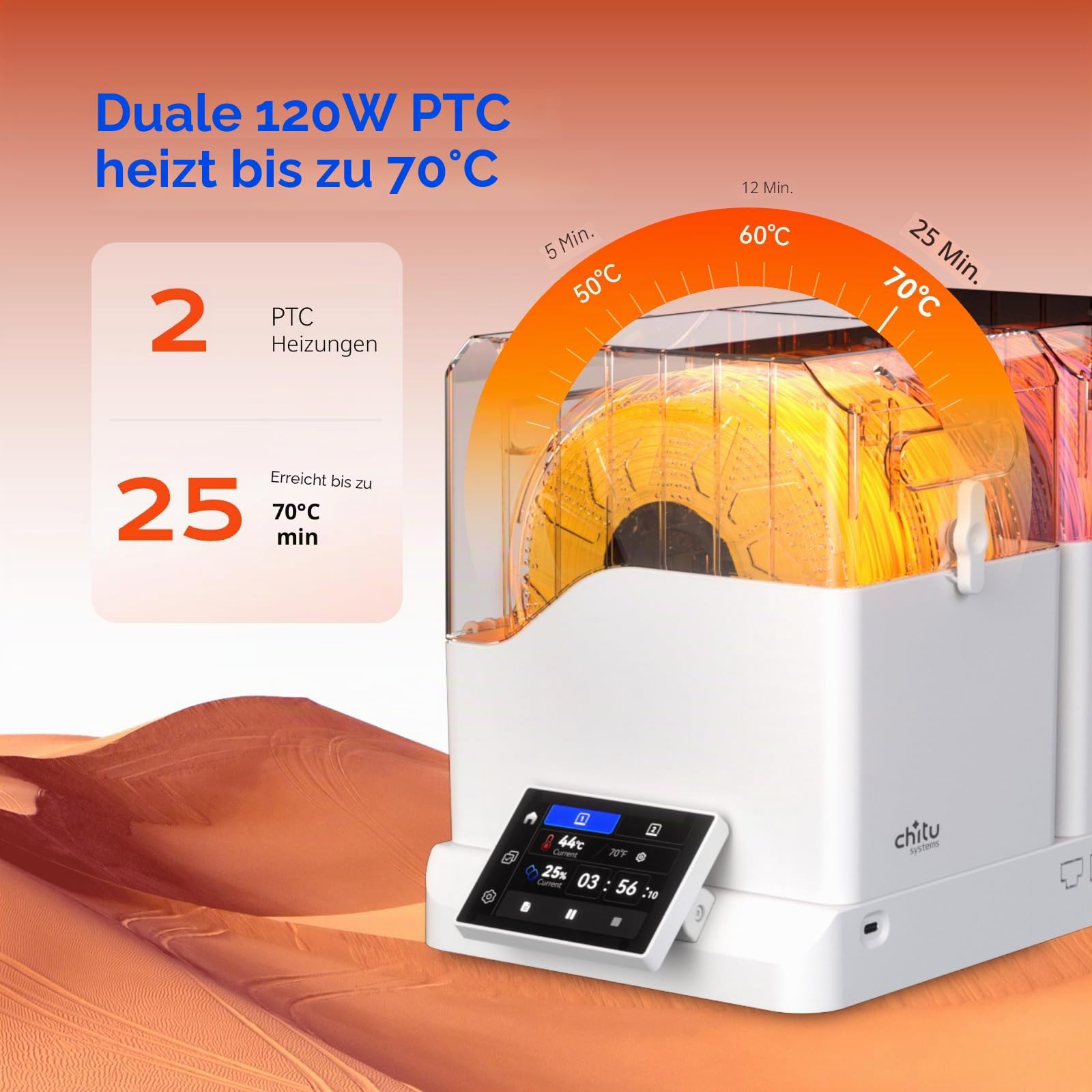 Chitu Systems E1 Filamenttrockner – 4 Spulen 3D-Drucker-Filament-Trockenbox für 1,75 mm PLA, ABS, TPU, PETG – feuchtigkeitsfreie Filamentaufbewahrung mit Temperaturkontrolle