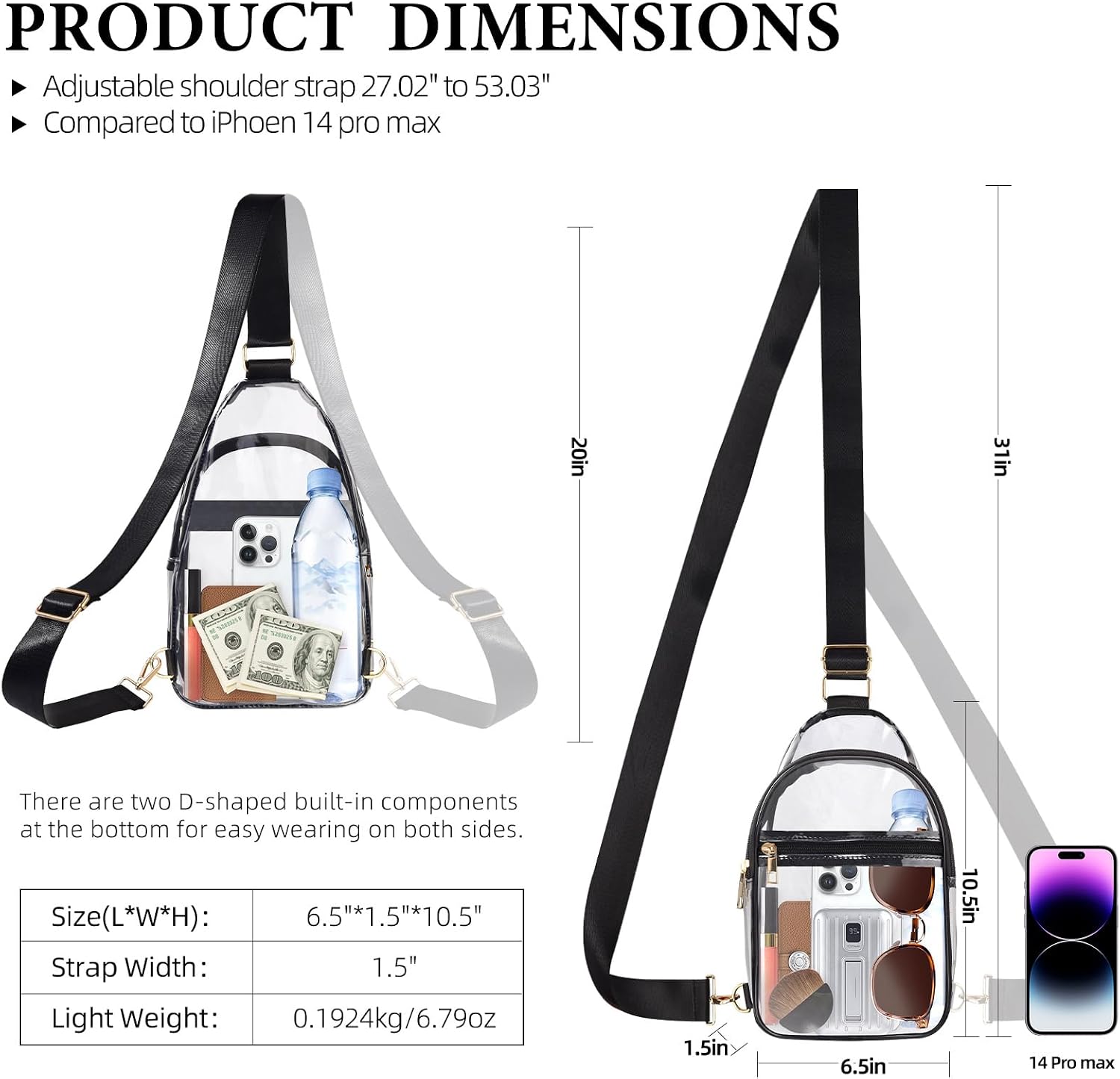 Clear Bag Stadium Approved with Front Pocket,Clear Crossbody Purse Bag for Women Men for Concerts Sports Festivals