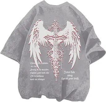 Vintage Goth Punk Shirts for Men - Oversized Graphic T-Shirts with Cross Design