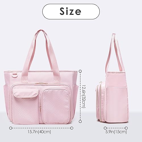 Miniatura 5 de Fasrom Bolsa de mano para profesores con compartimento para laptop, bolsa de trabajo para profesores para mujeres y suministros de enseñanza, rosa