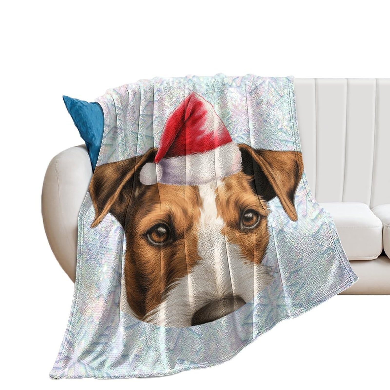 Luijorgy Style-26 30X40in Flannel Fleece Plush Throw Blankets Christmas Hat Peeking Dog Fox Terrier Throws Super Soft Fuzzy Cozy Microfiber Lightweight Warm Air Conditioning Blanket For Bed Chair Car Couch Sofa