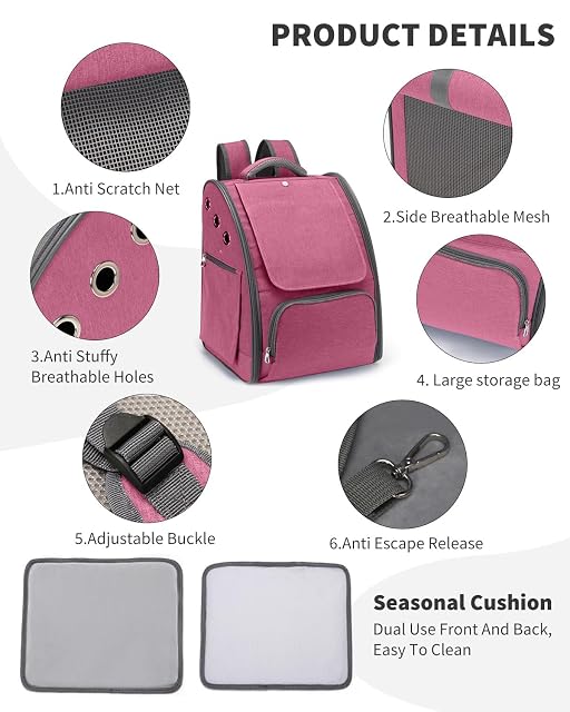 Foto 6 de 6 de PETCUTE Transportin Gato Mochila Perro Pequeños Bolsa para Transportar Gatos Transpirable Viaje Mochila…