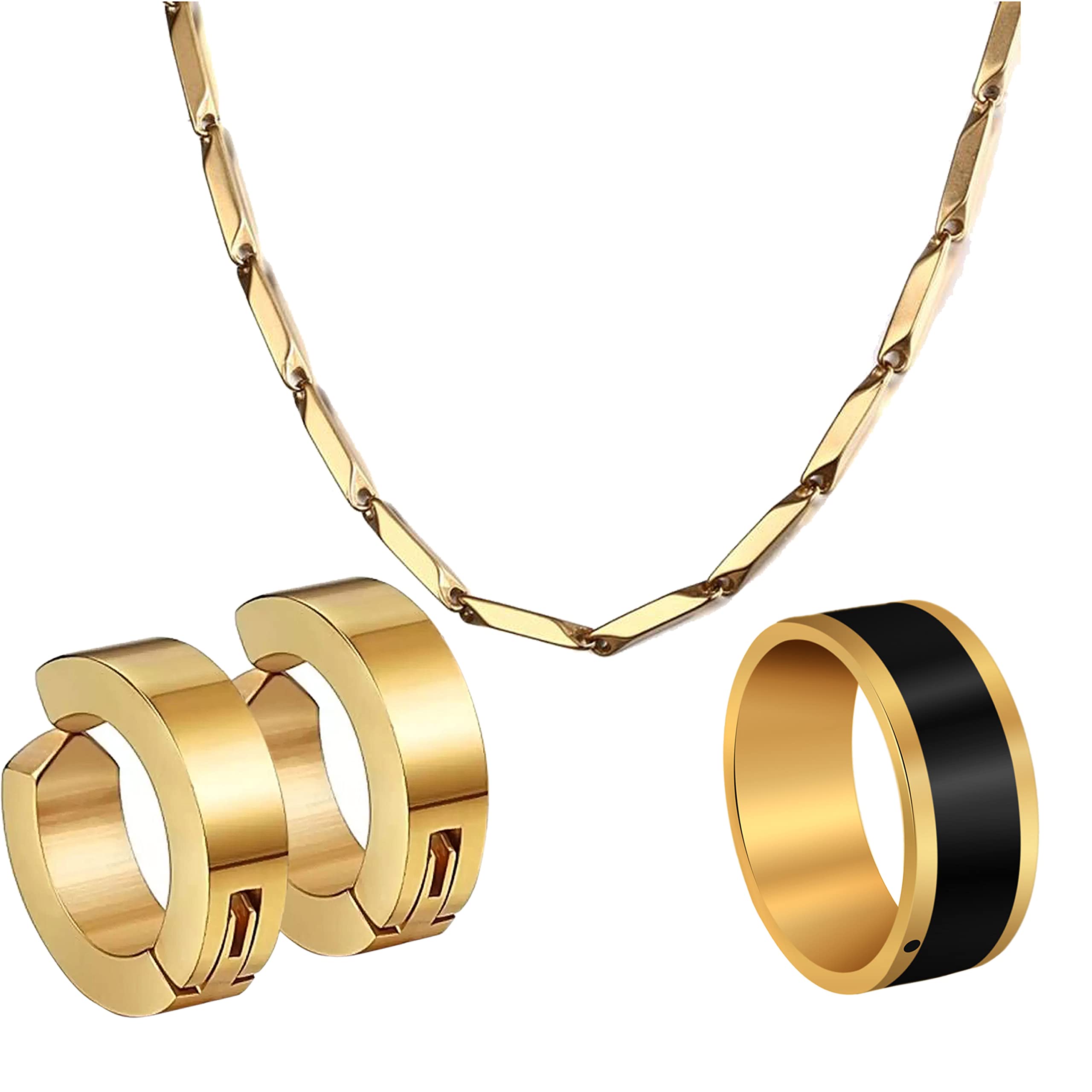 Fashion Frill Stainless Steel Golden Chain Magnet Earring And Gold Black Ring Combo Pack Of 3 For Men & Boys (B09FGC46F1) Amazon Price History, Amazon Price Tracker